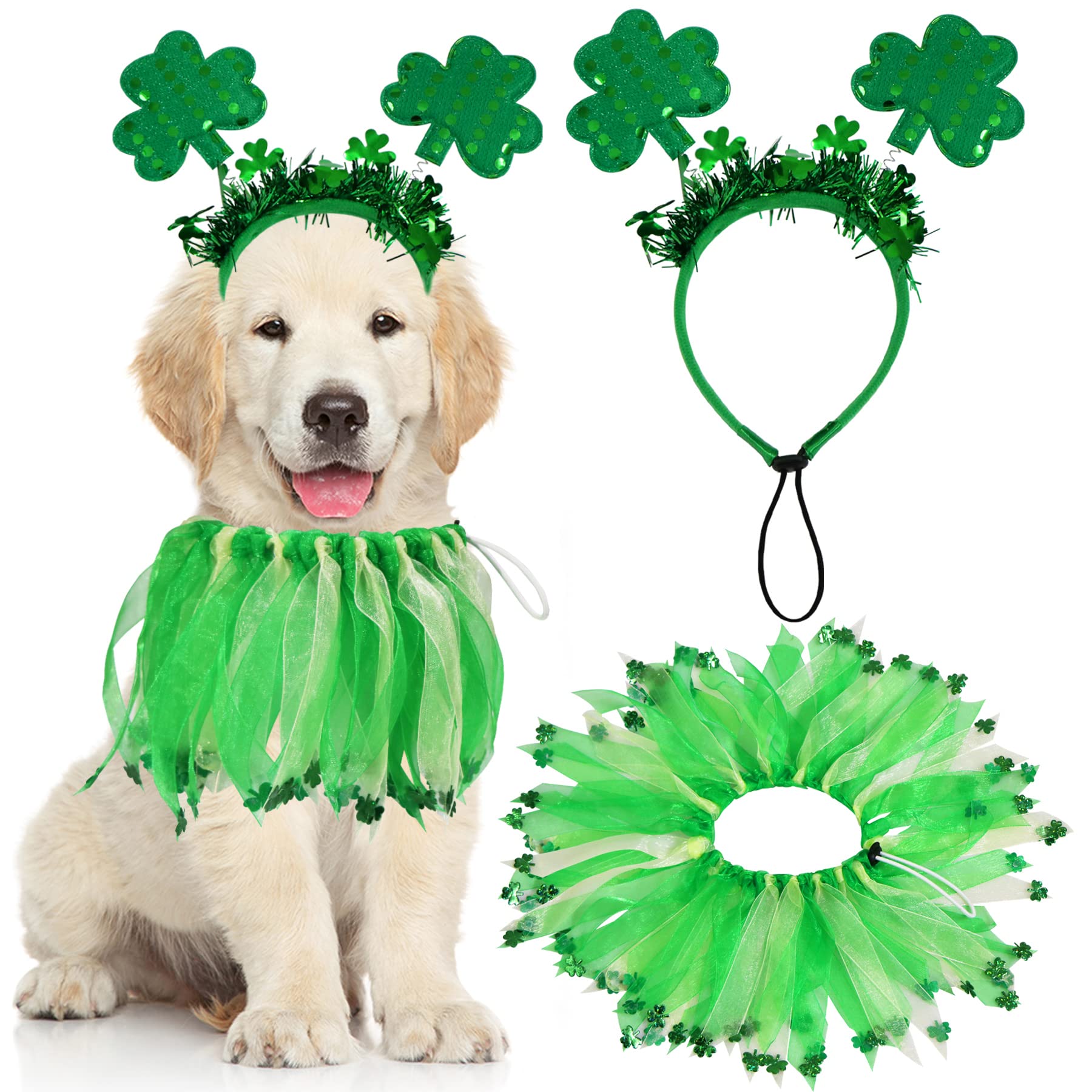 GOYOSWA St. Patrick's Day Outfit, Costume Shamrock Headband , Collar,Clothes for Small Medium Large Dogs