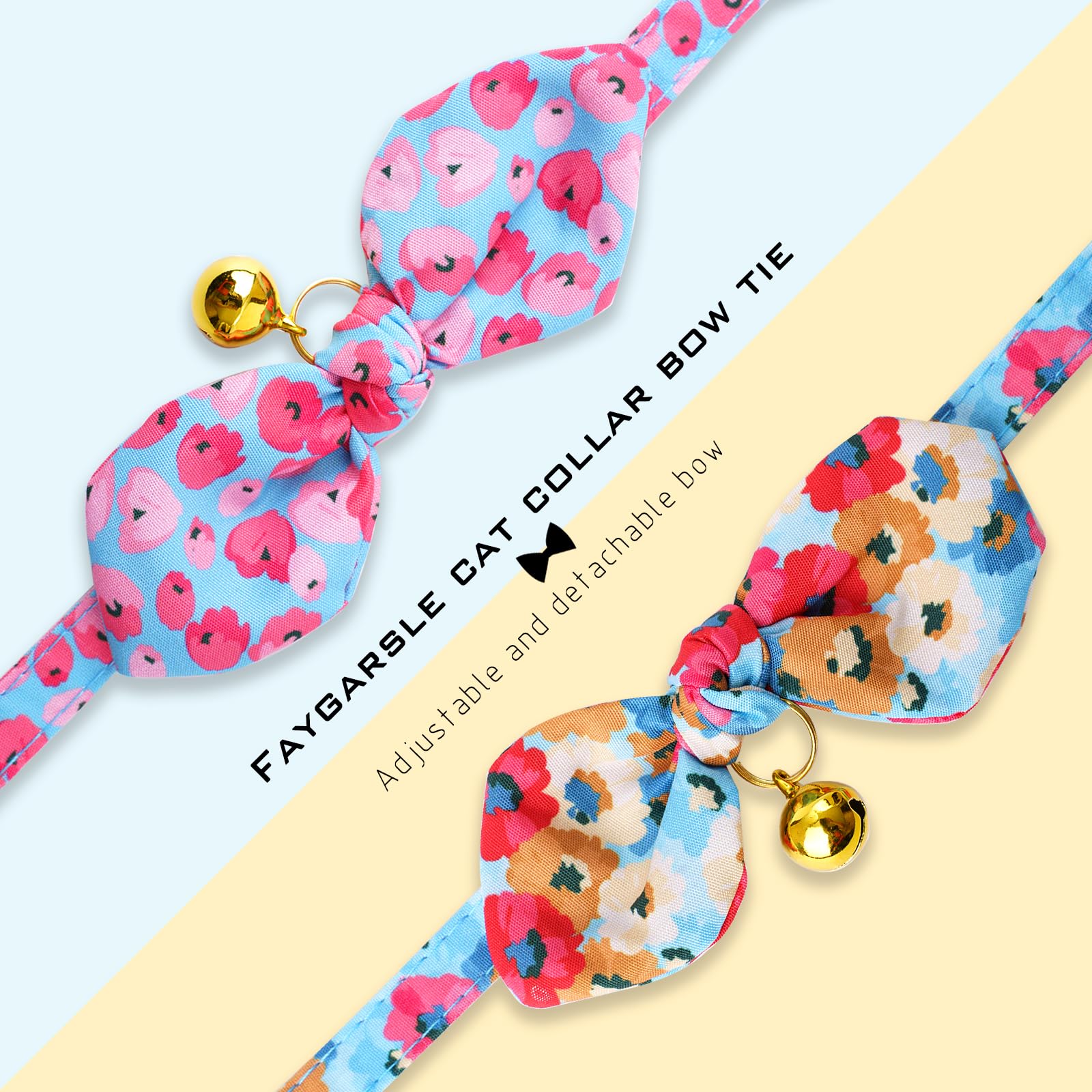 Faygarsle 2 Pack Breakaway Cute Cat Collars With Bow Ties Floral Pattern For Female And Girl Cats