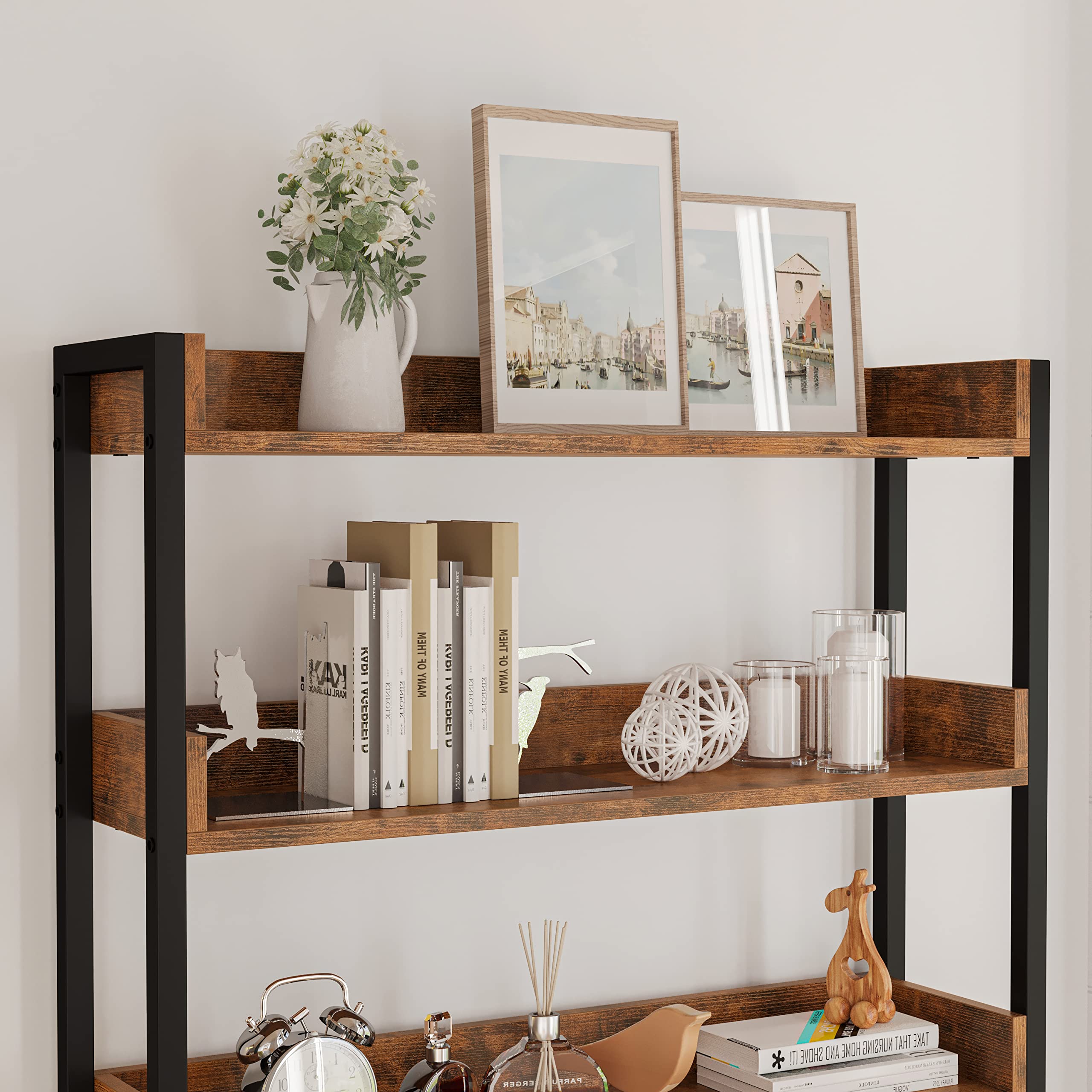 Ironck Litter Box Enclosure With 4 Shelves And Doors, Large Wood Cat Litter Box Furniture Hidden With Storage And Scratch, Fit M