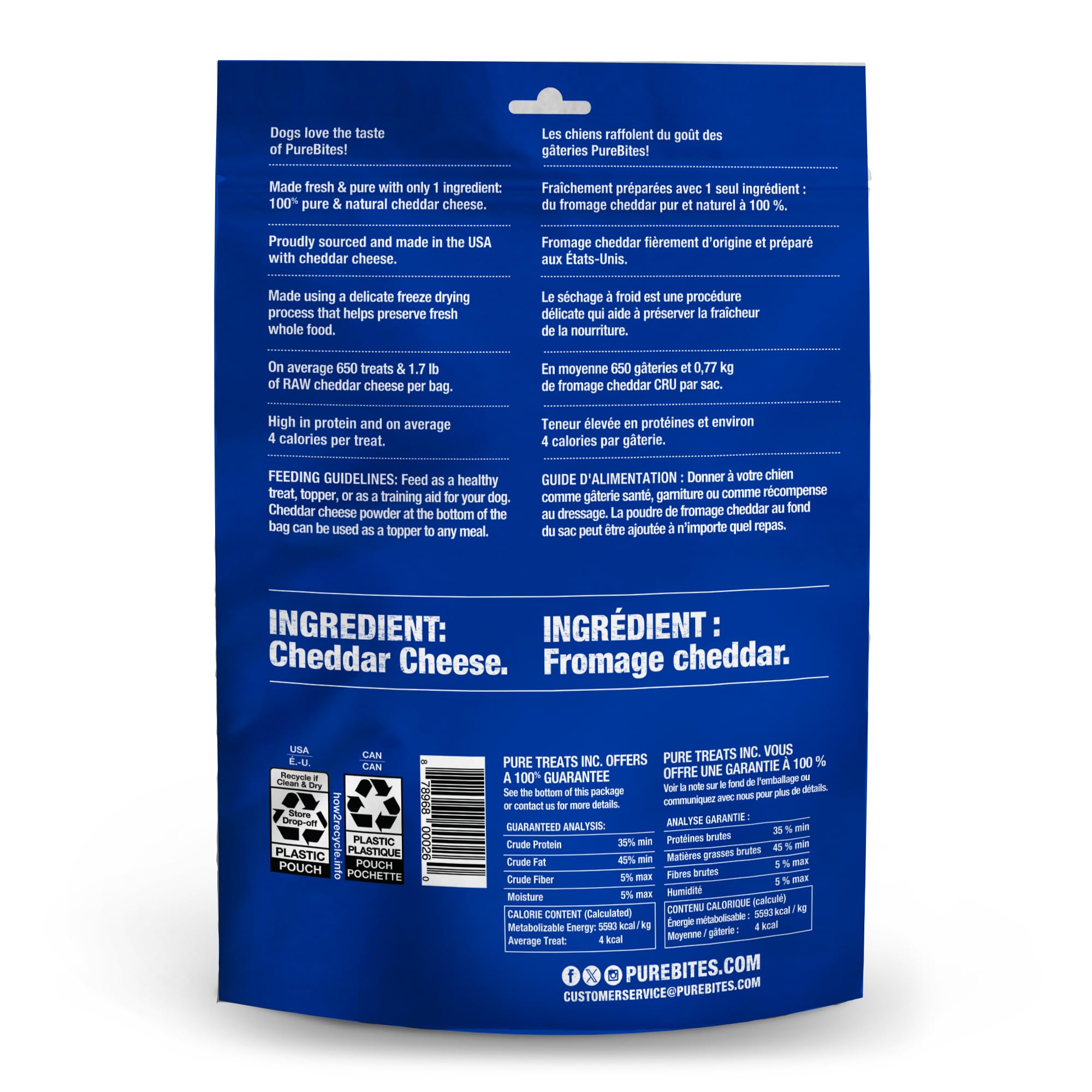 PureBites Freeze Dried Cheddar Cheese Dog Treats 470g  1 Ingredient  Made in USA (Packaging May Vary)