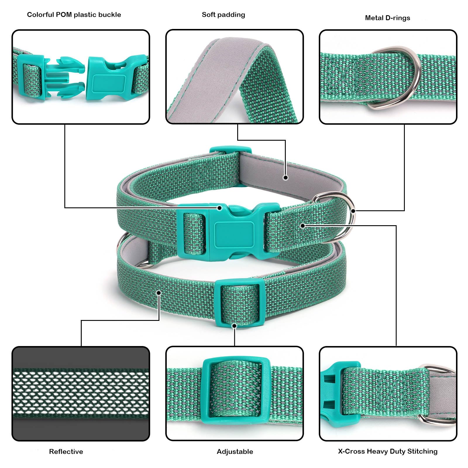 Reflective Dog Collar Padded-4 Size, Breathable Nylon Soft Neoprene Pet Collar For Small Medium And Large Dogs (Orange, L)