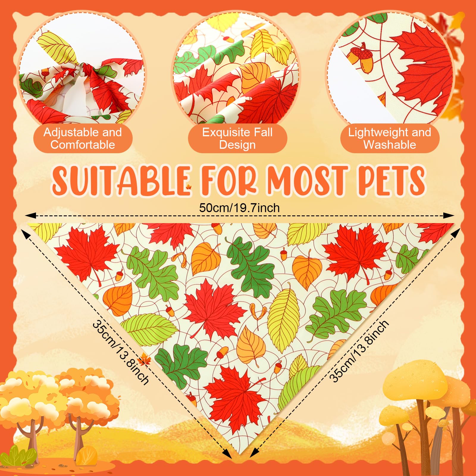 Preboun 50 Pcs Fall Thanksgiving Dog Bandana Bulk Pumpkin Maple Leaves Bandana for Dogs Triangle Kerchief Bib Scarf for Pets Cos