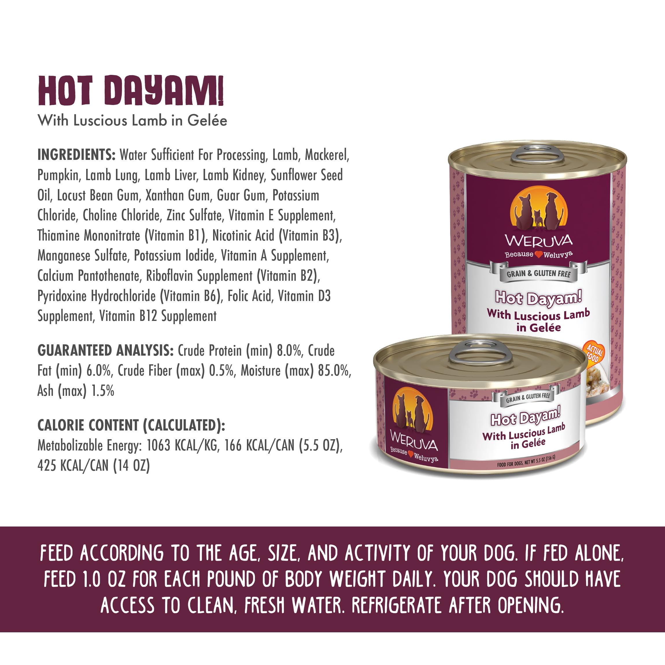 Weruva Classic Dog Food, Hot Dayam! with Lamb in Gel  e, 5.5oz Can (Pack of 24)
