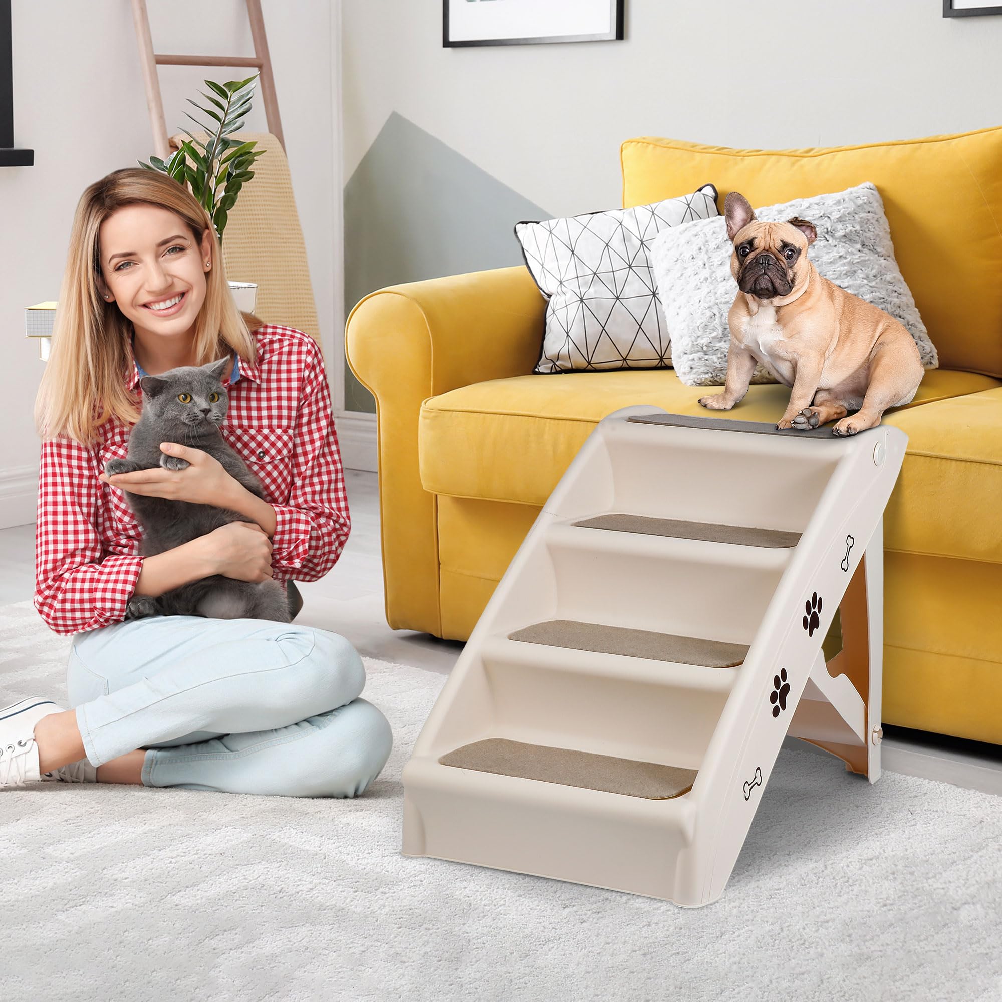 Pet Dog Stairs Steps For High Bed For Small Dogs Washable Carpet Foldable Plastic