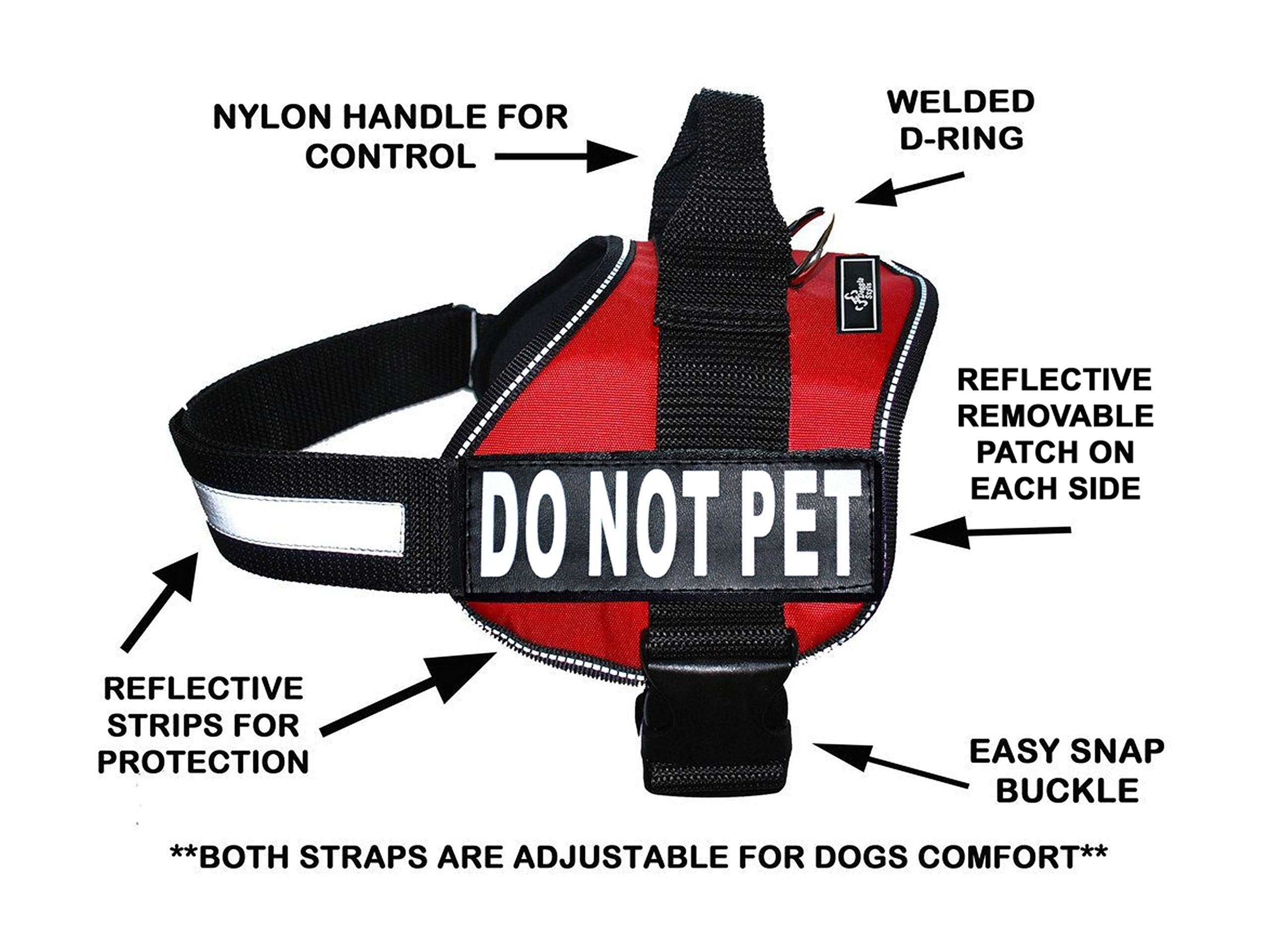 DO NOT PET Dog Vest Harness with Removable Patches and Reflective Trim. Comes with 2 DO NOT PET Reflective Removable Patches. Pl