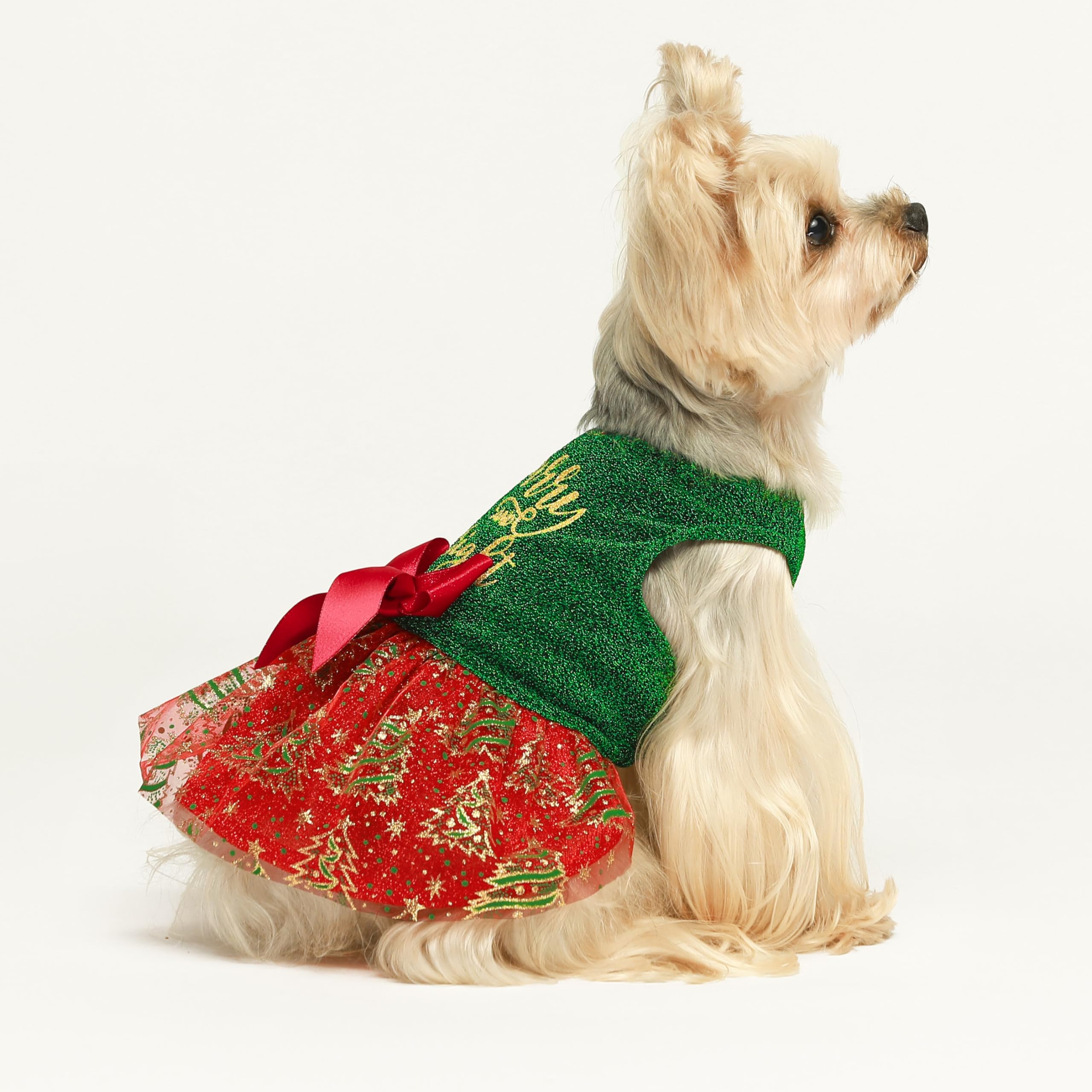 Fitwarm Furry And Bright Dog Christmas Outfit, Sparkly Pet Holiday Tulle Dress, Winter Clothes For Small Dogs - Girl, Christmas