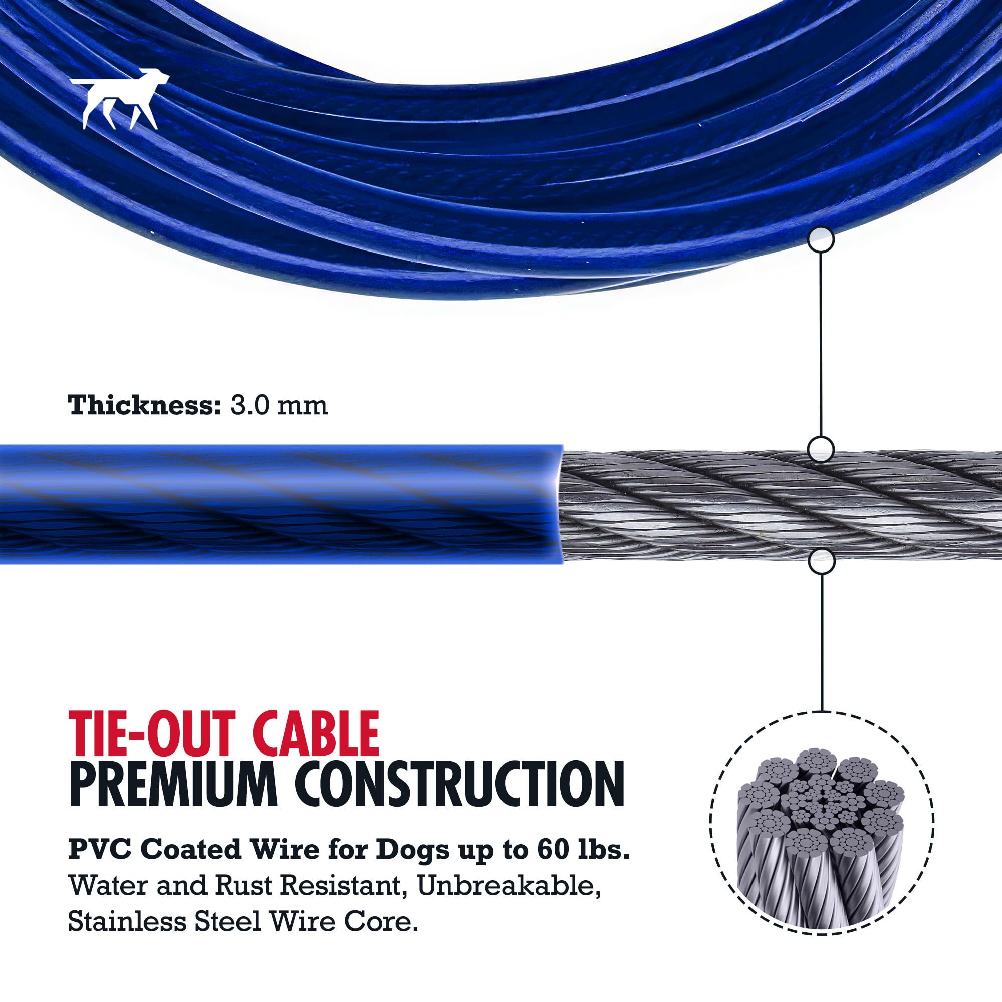 Tuff Pupper Dog Tie Out Cable 15 Feet | Dog Runner Cable For Yard 15 Ft | Heavy Duty Lead | Water & Rust Resistant Industrial St