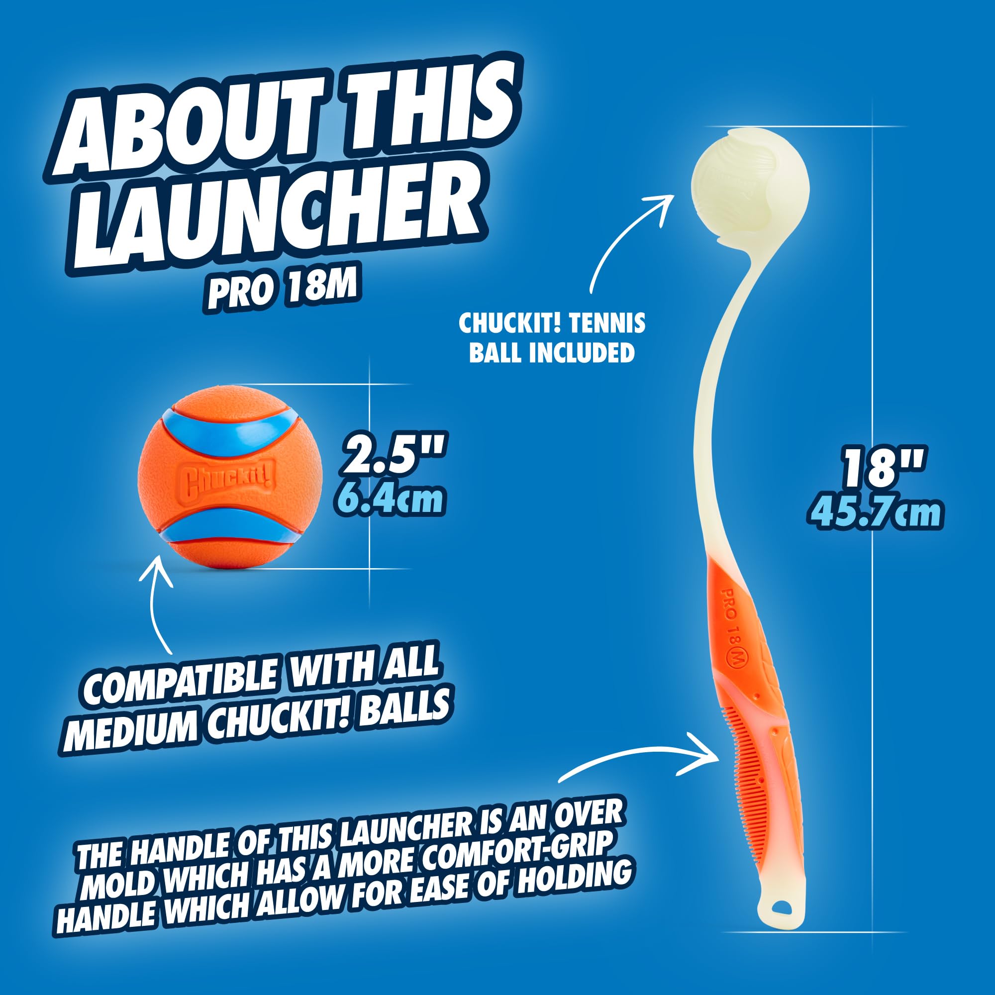 Chuckit Pro Fetch Toy Ball Launcher For Dogs; Compatible With Any Chuckit! Medium Size 18 Inch + Max Glow Ball