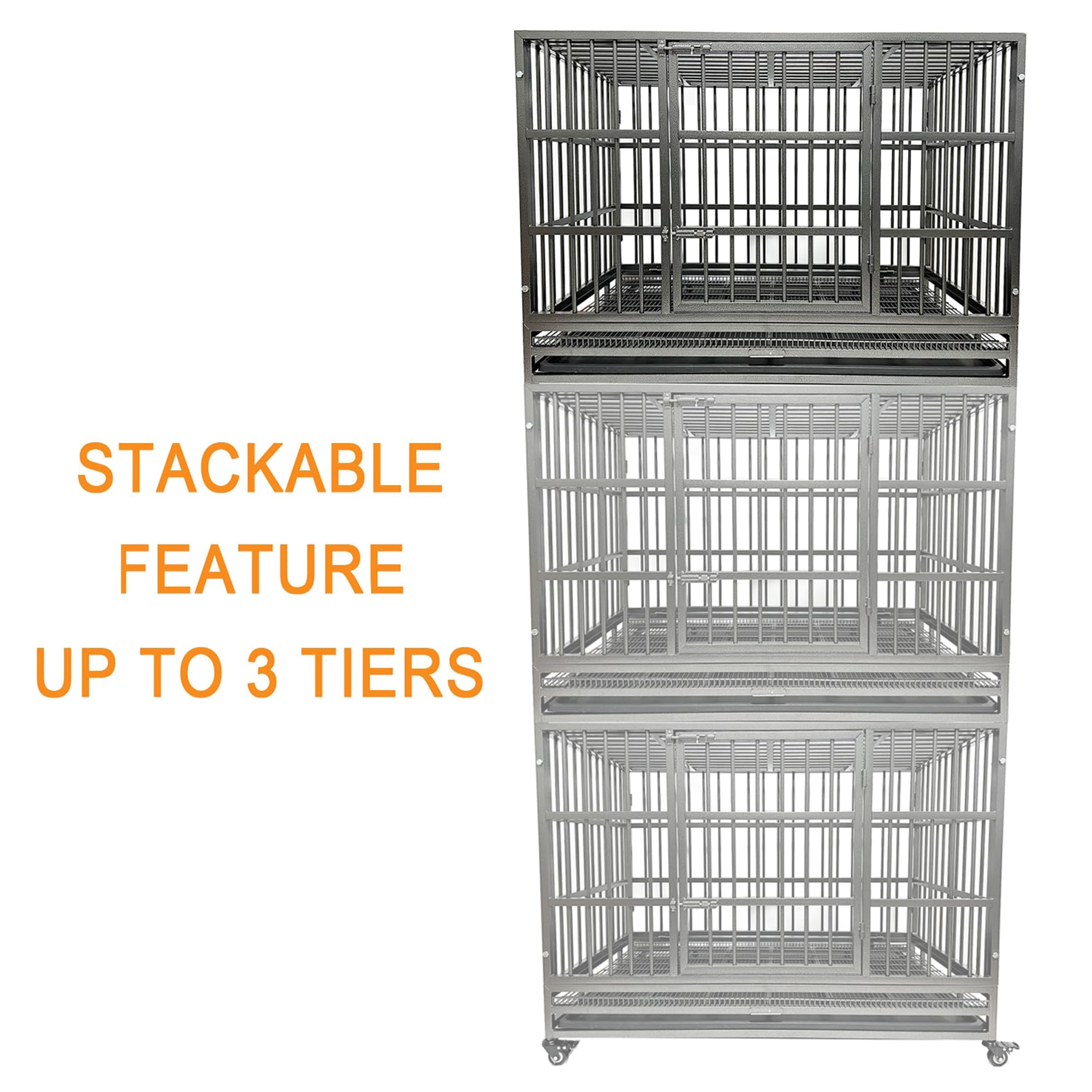 Kokotangs 48 Inch Stackable Heavy Duty Dog Crate Cage With Wheels, Indestructible And Escape Proof Steel Kennel Indoor For High
