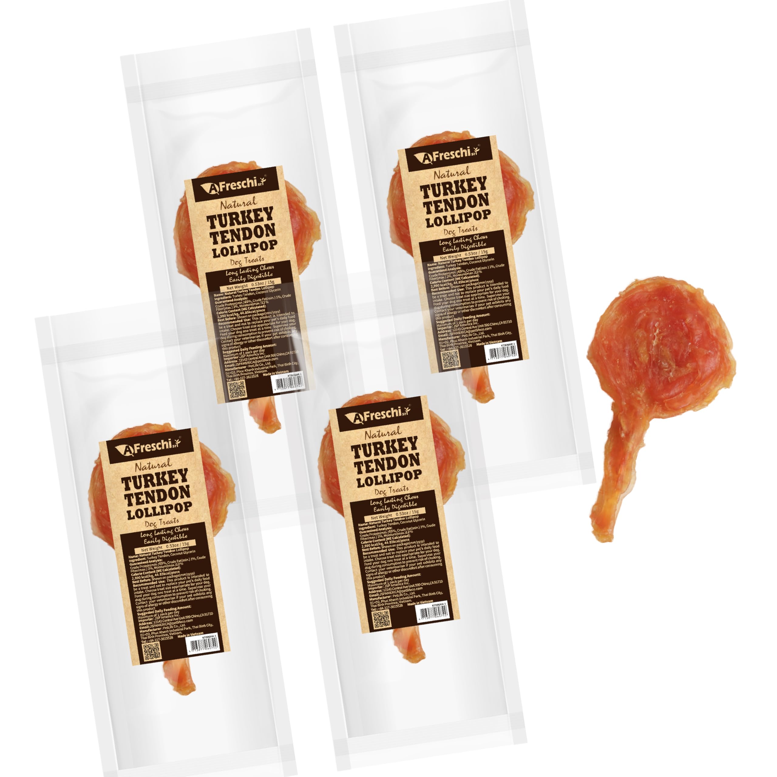 Afreschi Natural Turkey Tendon Lollipop Pack of 4, Dog Treat for Signature Series, All Natural Human Grade Puppy Chew, Turkey So