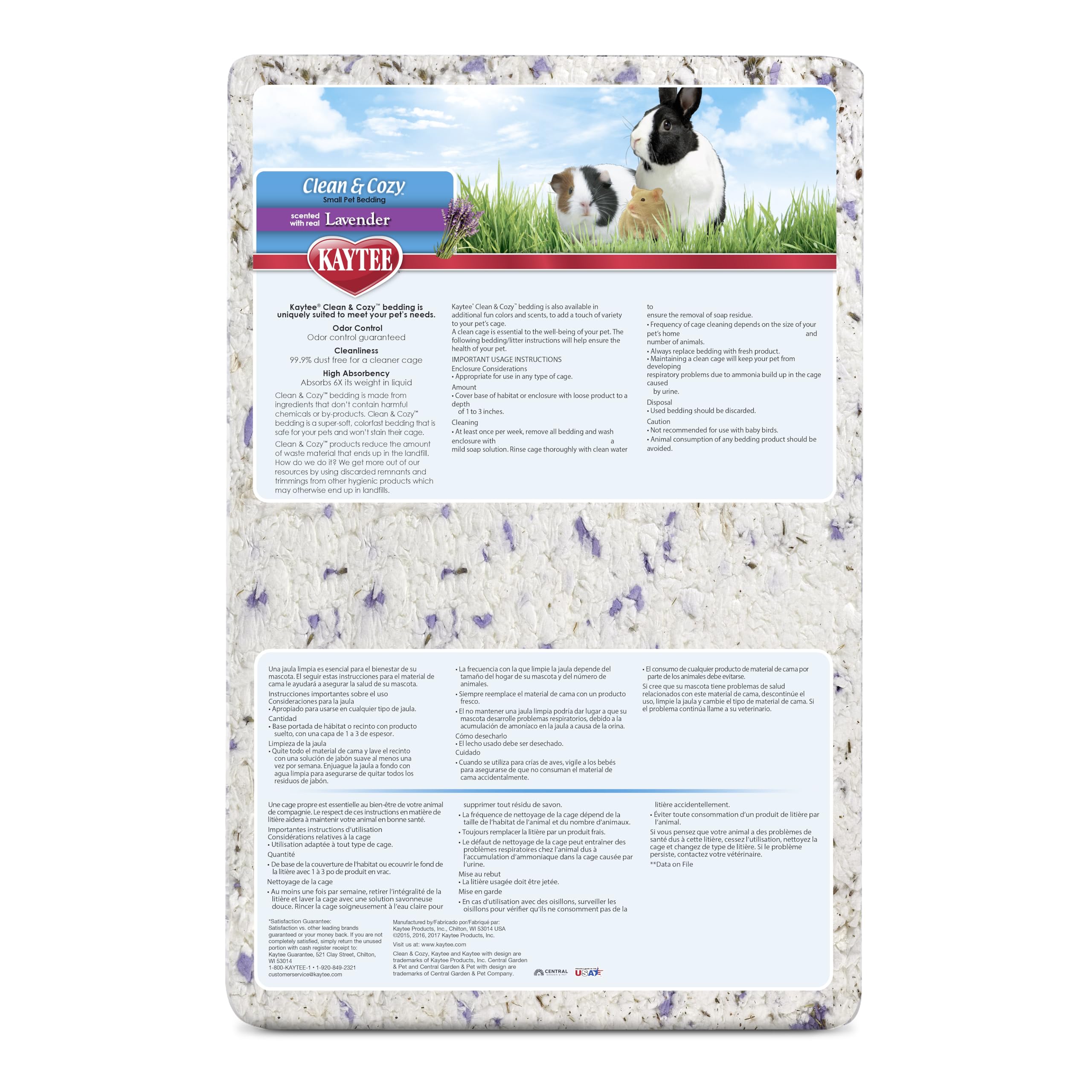 Kaytee Clean & Cozy Lavender Bedding for Pet Guinea Pigs, Rabbits, Hamsters, Gerbils, and Chinchillas, 100 Liters