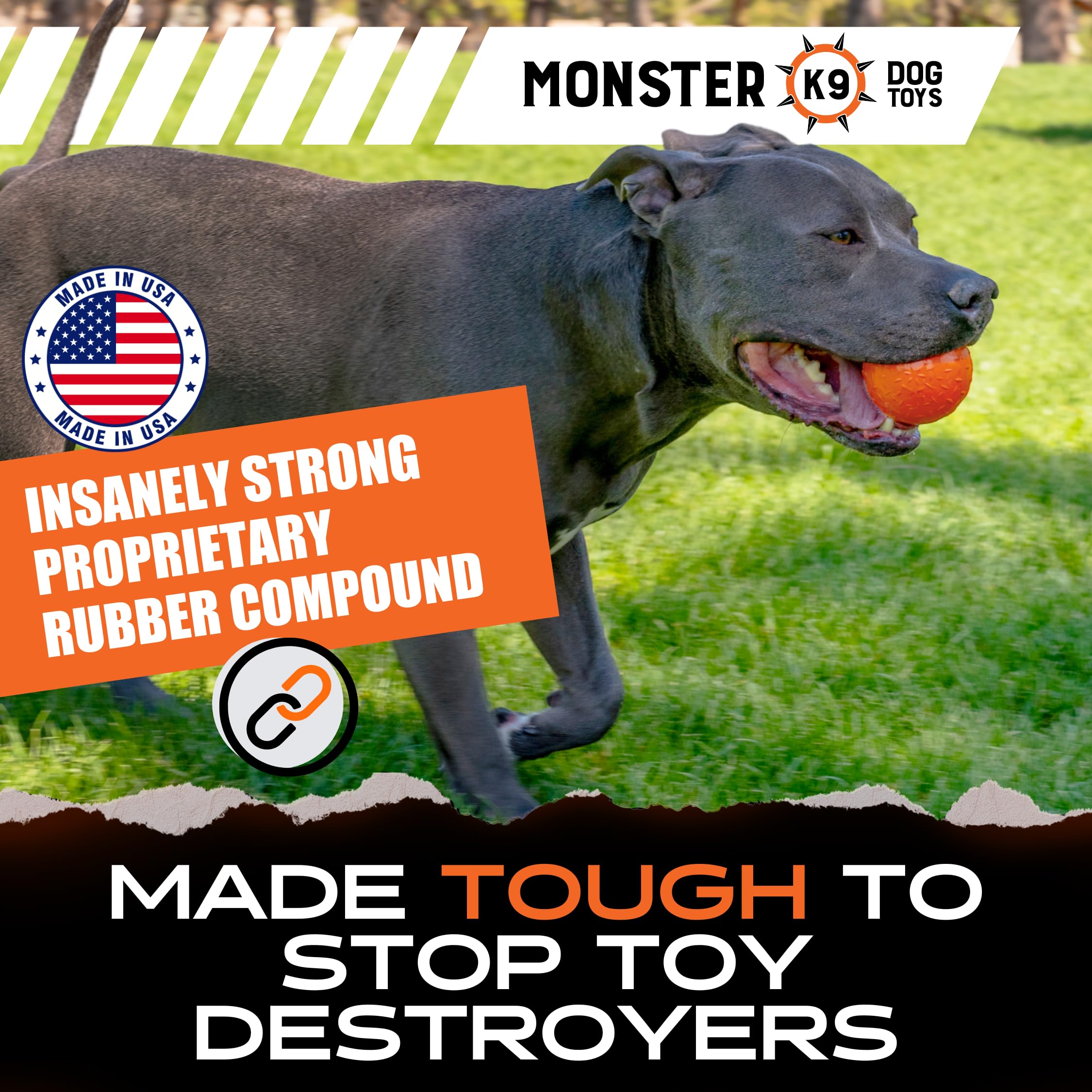 Monster K9 Ultra Durable Dog Ball - Medium & Large Breed - Dog Toy For Super Aggressive Power Chewers - Tough & Strong, Extreme