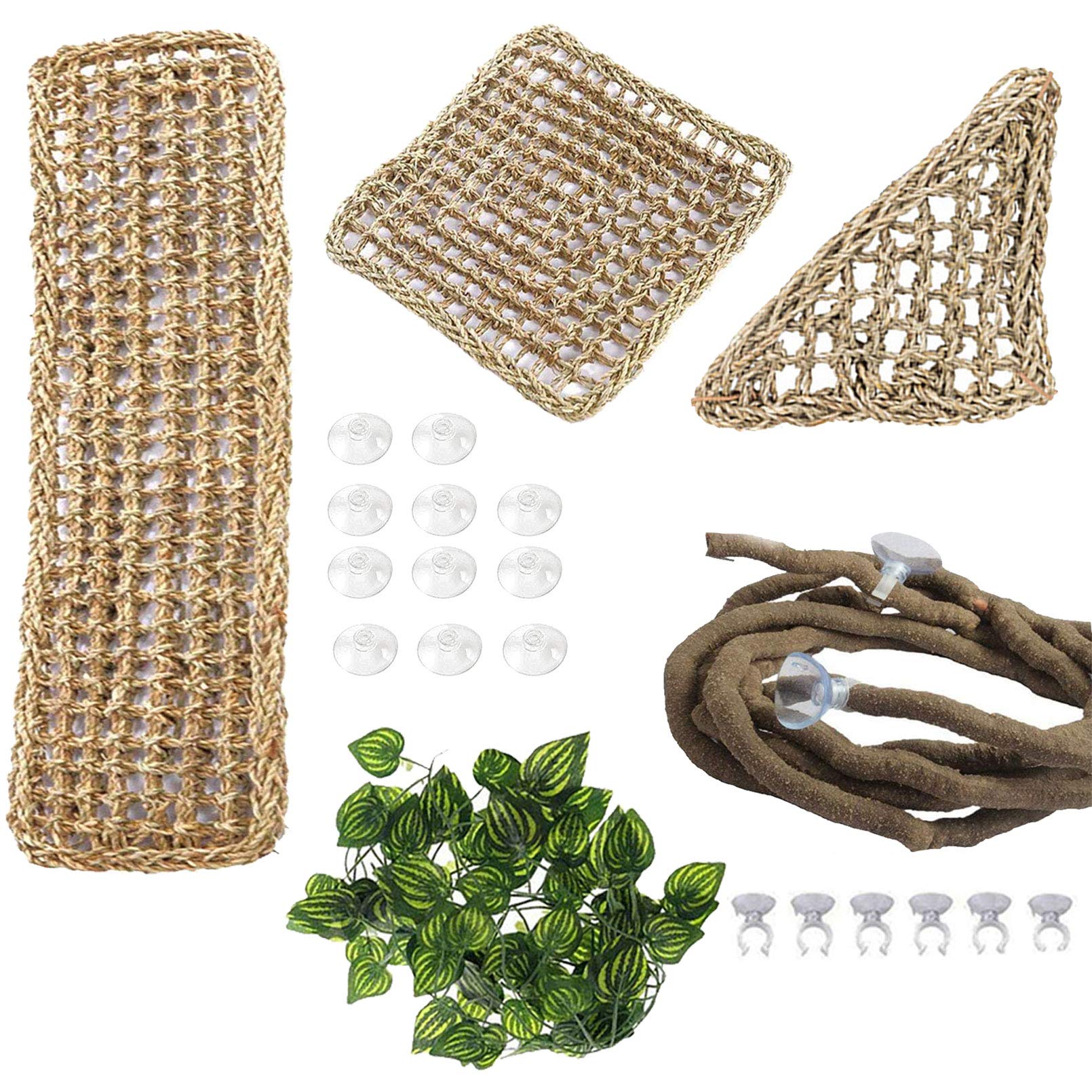 Pinvnby Bearded Dragon Hammock Lizard Natural Seagrass Habitat Reptile Tank Accessories Jungle Climber Vines Flexible Leaves Decor For Climbing Chameleon Hermit Crabs Gecko Snakes