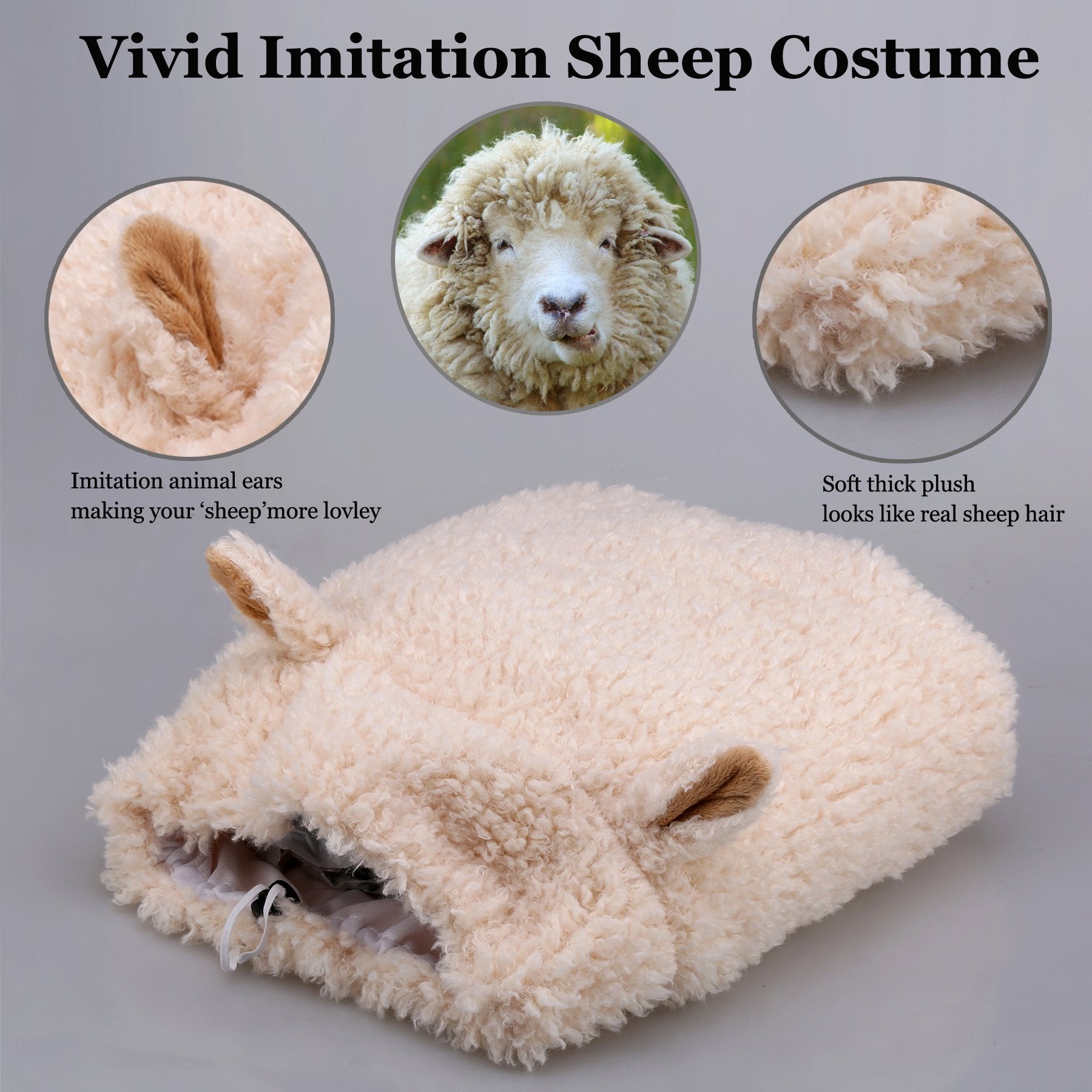 Onmygogo Funny Sheep Pet Costumes For Dog, Cute Furry Pet Wig For Halloween Christmas, Pet Clothing Accessories (Sheep, Size L)