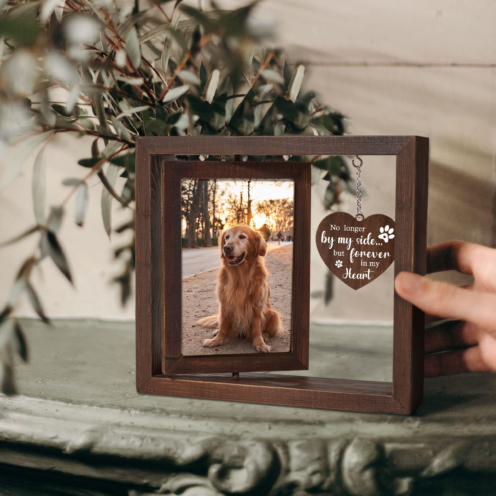 Jigfoxy Dog Memorial Gifts For Loss Of Dog - Rotating Wooden Picture Frame For 4X6 Photo - Loss Of Dog Sympathy Gift - Cat Pet B