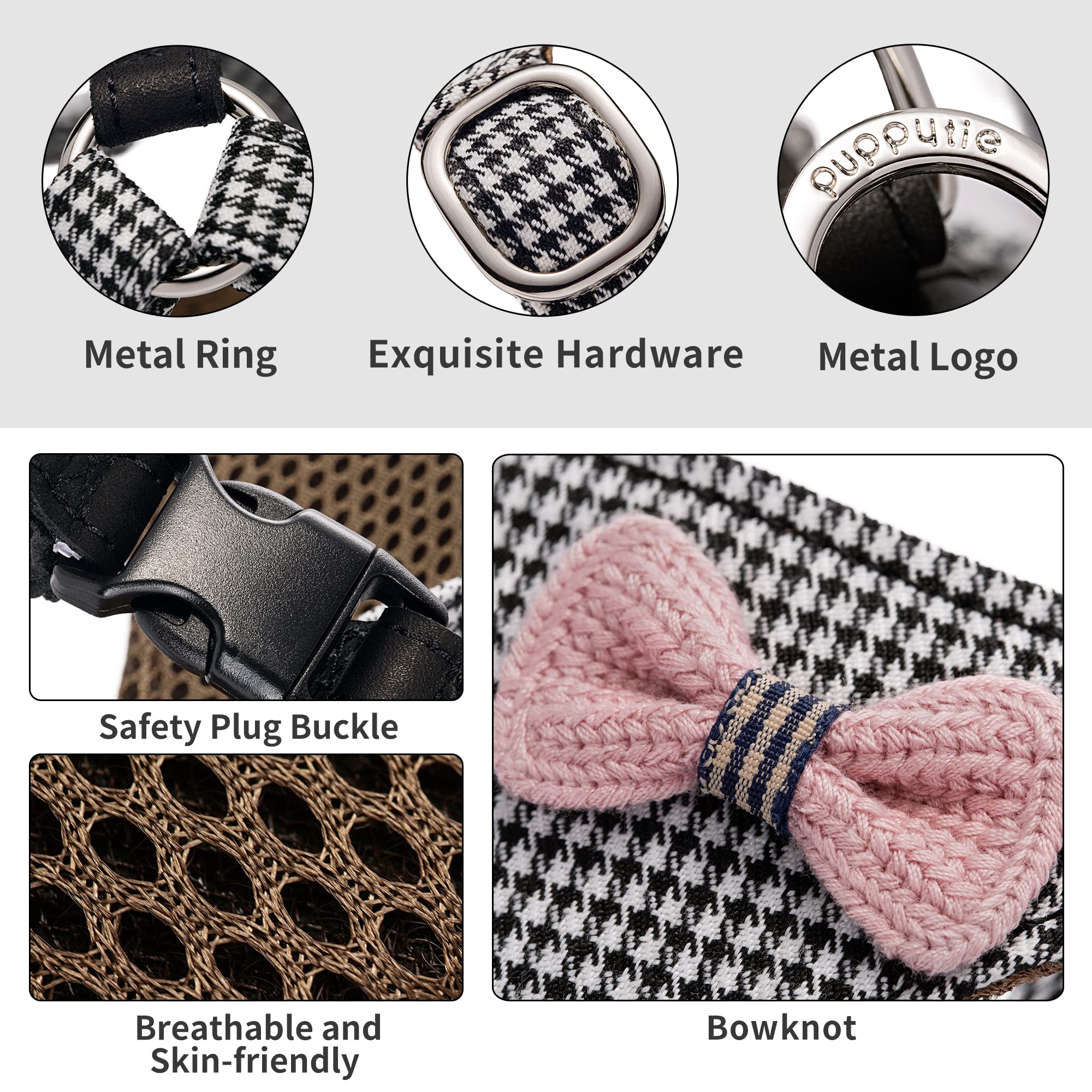 Puppytie No Pull Xs Dog Harness With Multifunction Dog Leash,Soft Adjustable No Choke Escape Proof Pet Harness Vest,Knitted Blac
