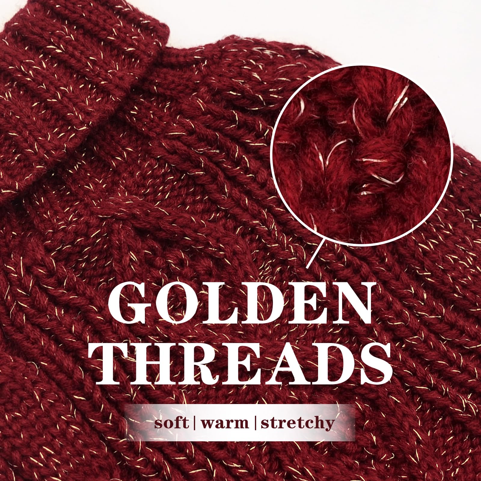 Kyeese Dog Sweaters For Medium Dogs With Golden Thread Turtleneck Dog Cable Knit Pullover Sweaters For Cold Weather, Wine Red, X