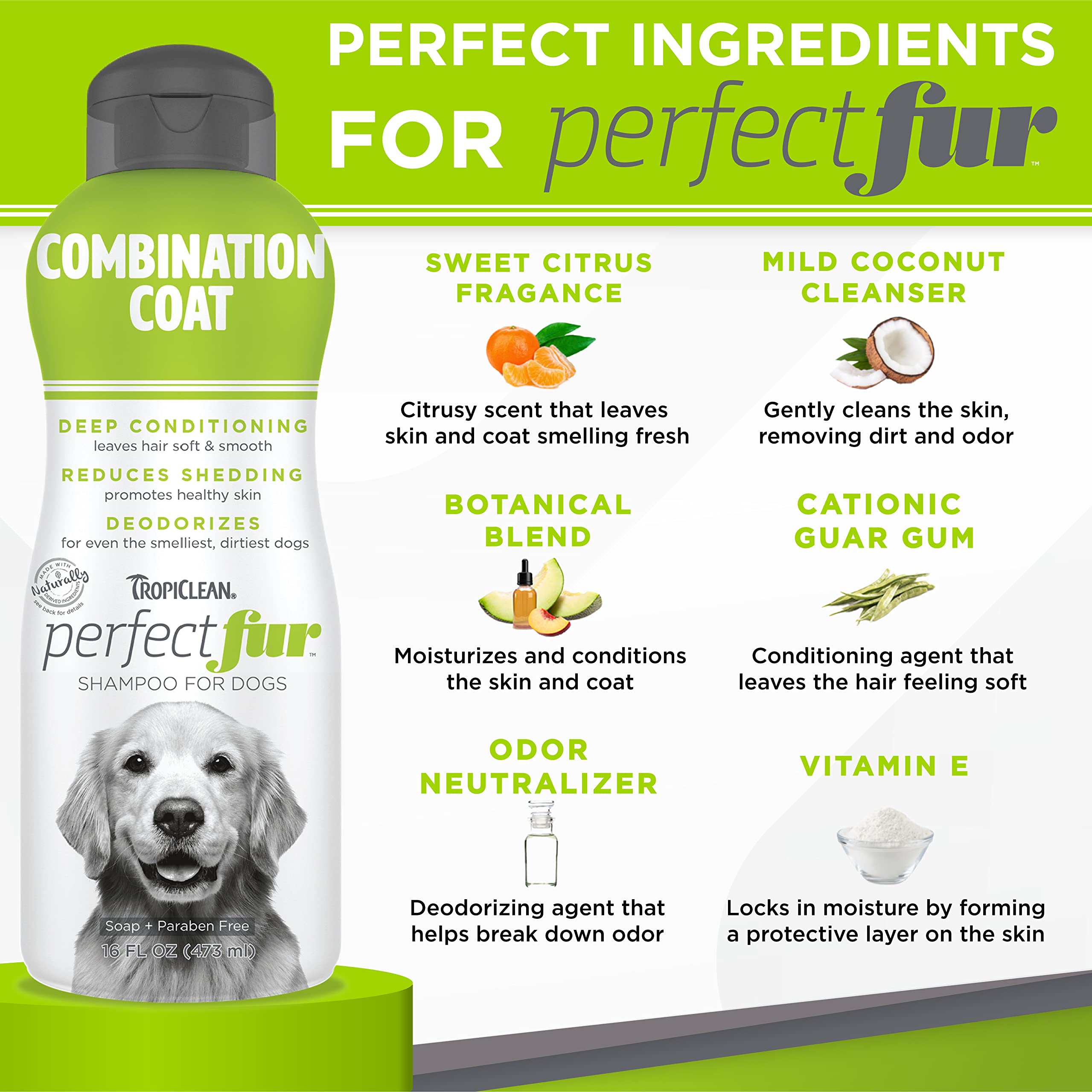 Tropiclean Perfect Fur Deodorizing And Deshedding Dog Shampoo For Smelly Dogs, For Breeds With Long And Short Fur, Odor Control,