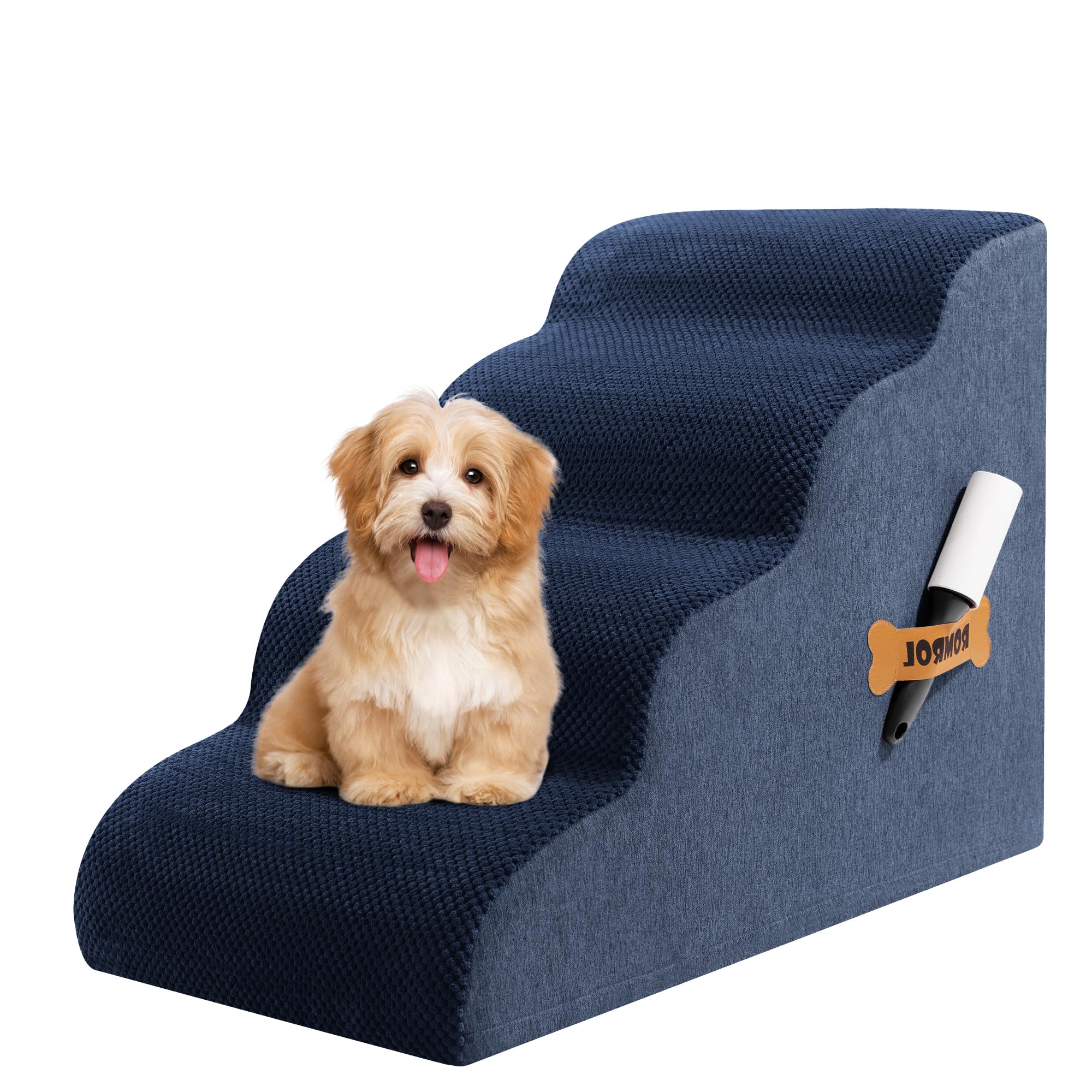 Dog Stairs, Romrol Dog Steps Ramp for High Bed and Couch, Dogs Ramp with Durable Non-Slip Waterproof Fabric Cover, Pet Stairs fo