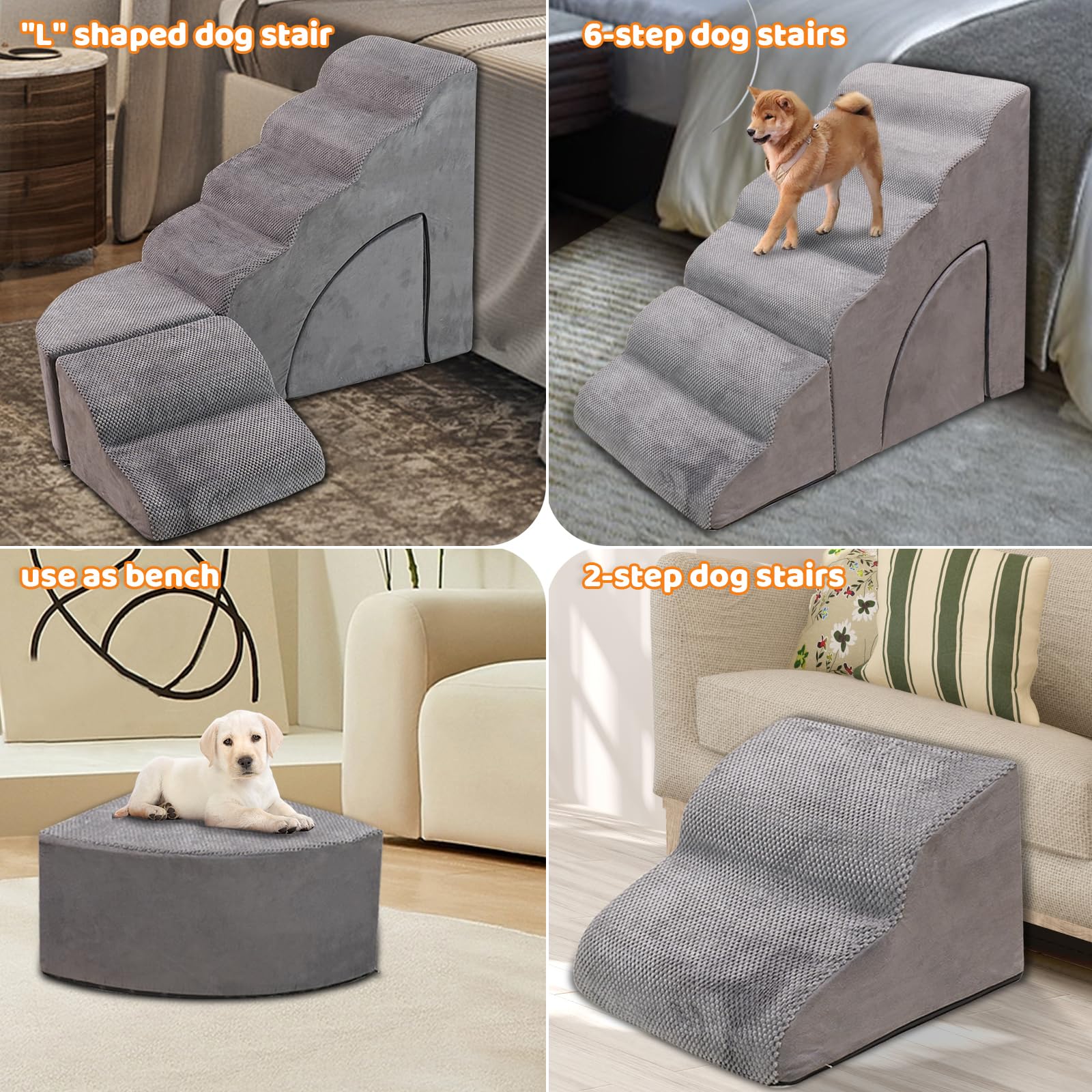 Dog Stairs For Small Dogs, 30 Inch High Dog Steps For High Bed, 6 Tier Foam Dog Ramp For Bed, Non-Slip Pet Stairs For Old Dogs/C
