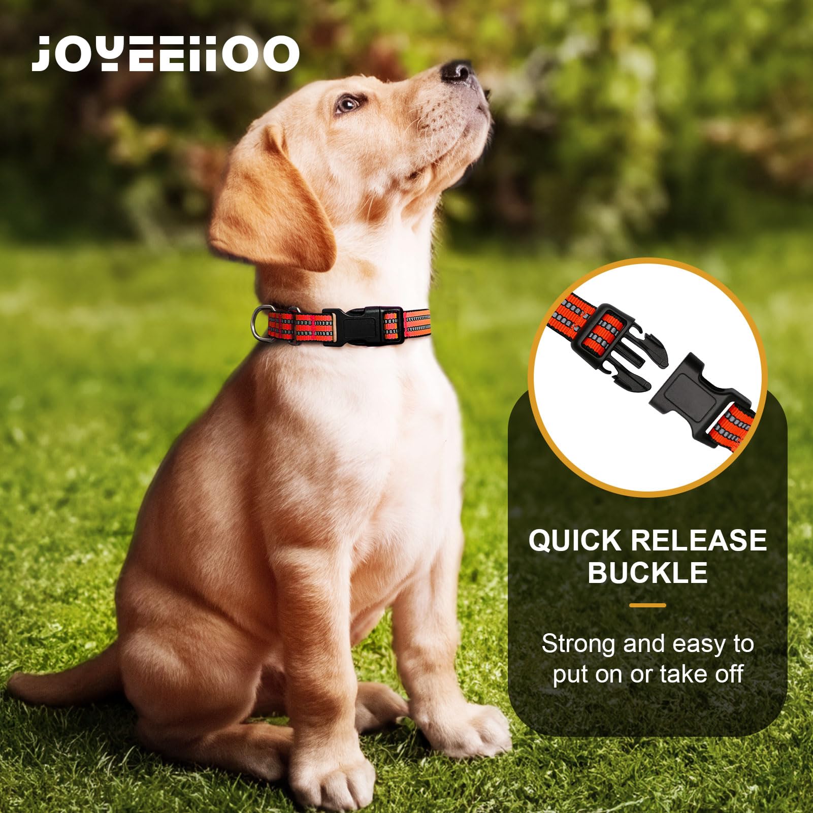 Joyeeiioo Martingale Dog Collar, Adjustable Nylon Reflective Collar With Quick Release Buckle (Bright Orange, Large)
