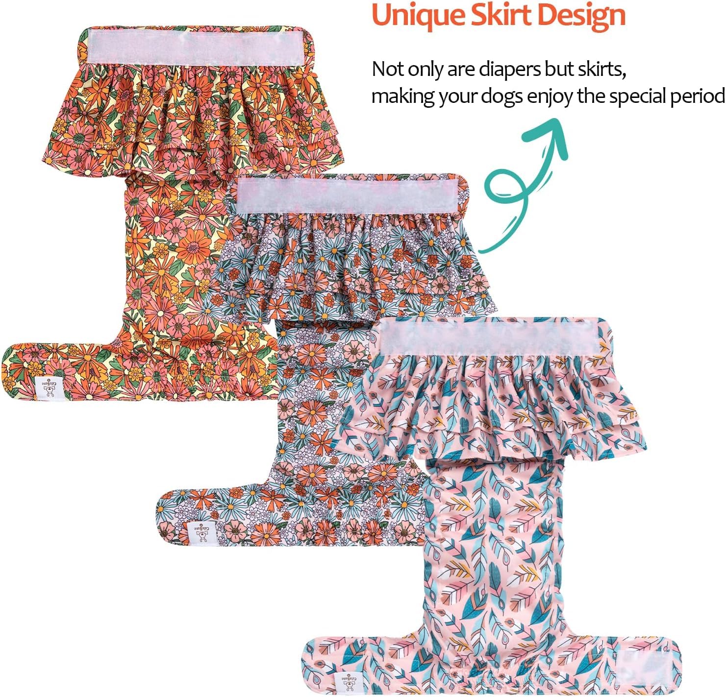 Cutebone Female Dog Diapers With Skirts 3 Pack Reusable Puppy Dresses Pants For Heat Cycle Period Qbd12Xs