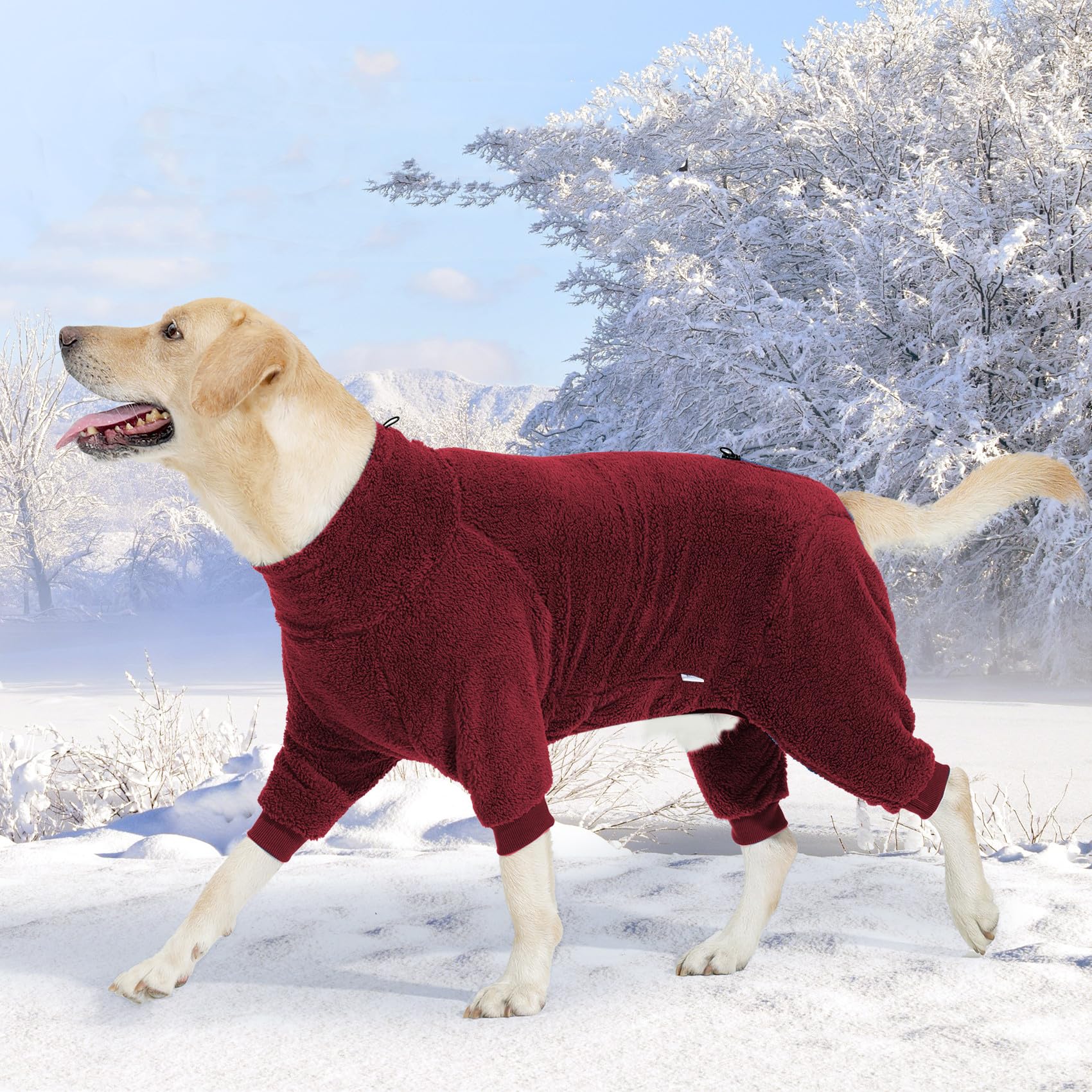 Pinellia Dog Winter Coat - Warm Fleece Jacket, Windproof Pullover, Full Body Pajamas Onesie For Medium Large Dogs (Small, Red)