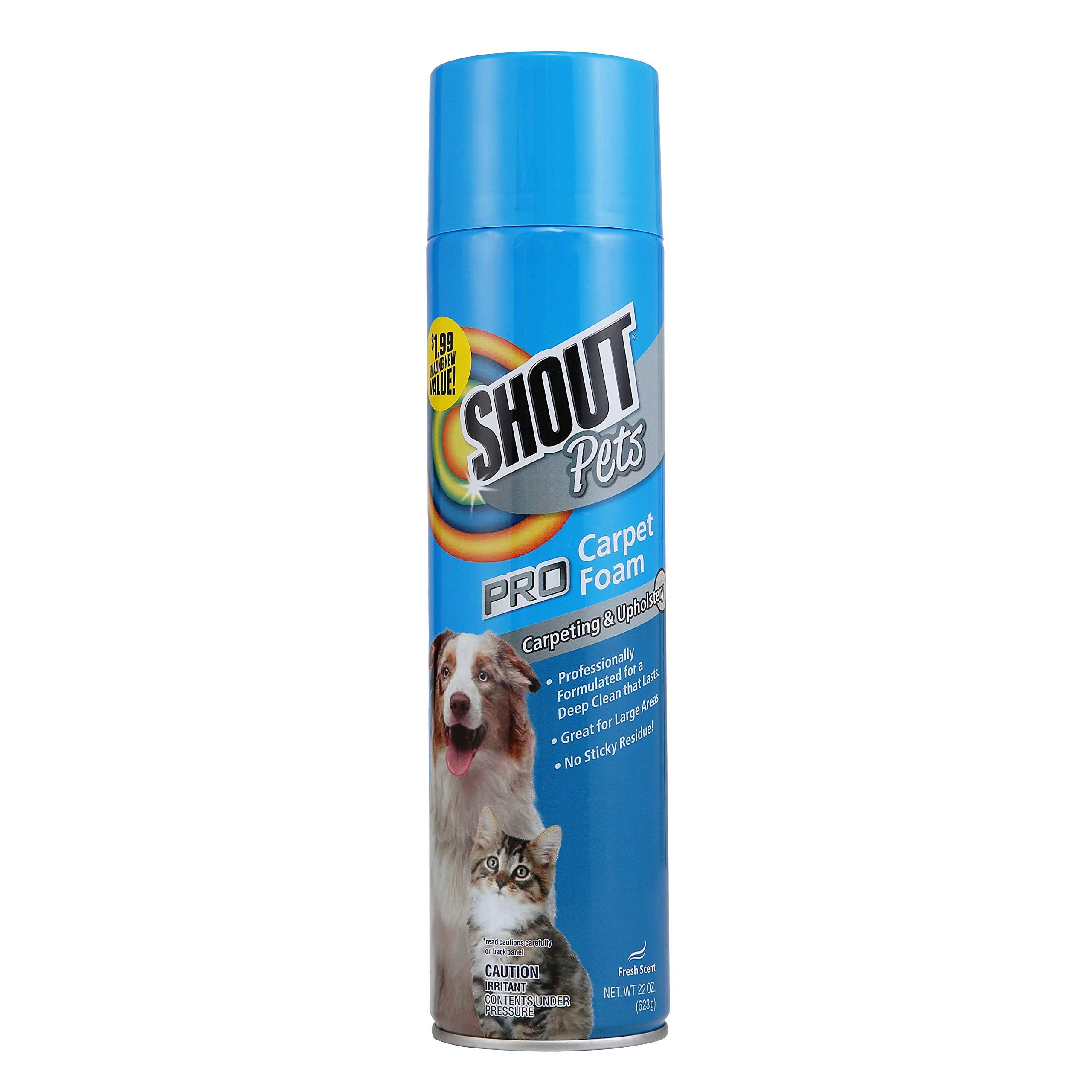 Shout for Pets Pro Strength Carpet Cleaning Foam | Carpet Cleaner Foam and Stain Remover in Fresh Scent, 22 Oz (Pack of 1) | Sho