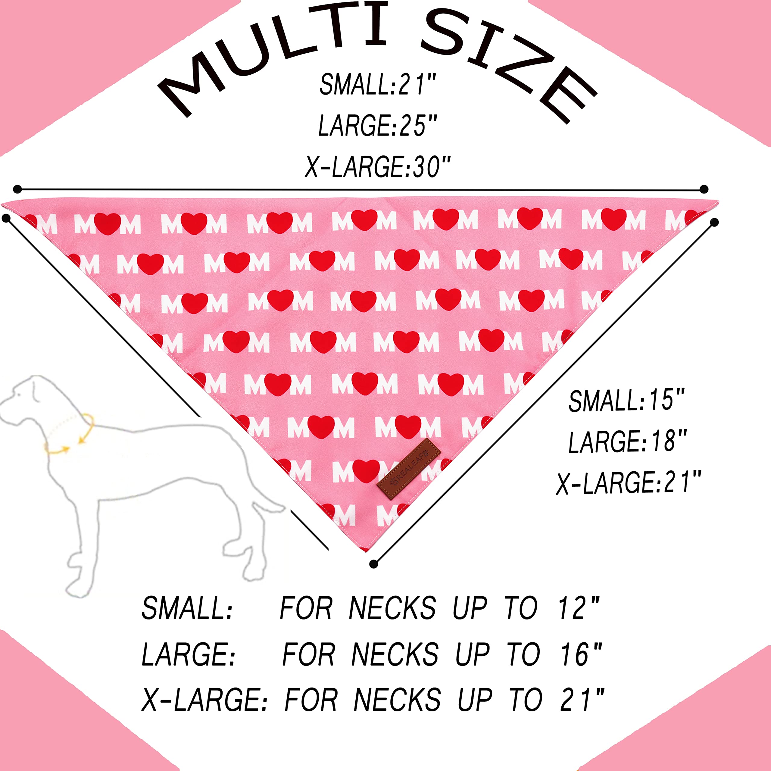 Realeaf Mothers Day Dog Bandanas 2 Pack, Reversible I Love My Mom Pet Scarf For Boy And Girl, Premium Durable Fabric, Valentines