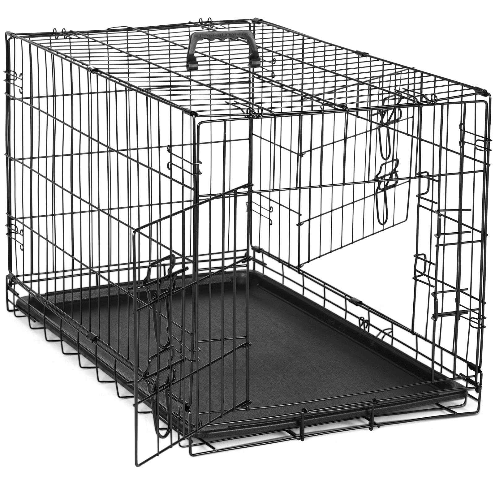 DUMOS Dog Crate with Double Doors, 42 Inch Metal Foldable Pet Cage with Plastic Removable Tray, Portable Large Kennel for Outdoo
