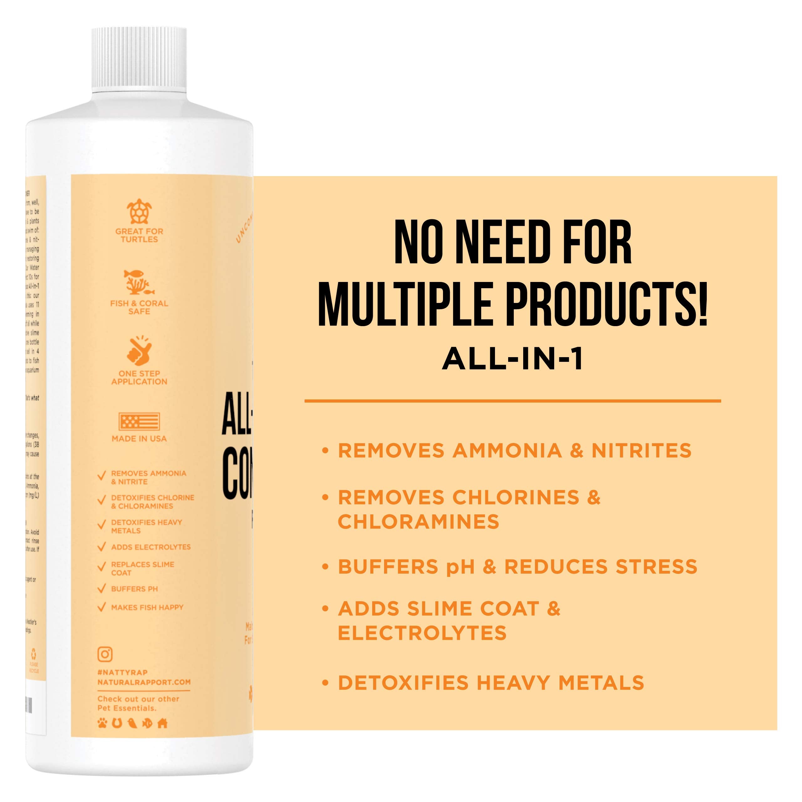 Aquarium Water Conditioner - Naturally Detoxifies and Removes Ammonia, Nitrite, Chlorine, and Chloramine from Saltwater and Fres