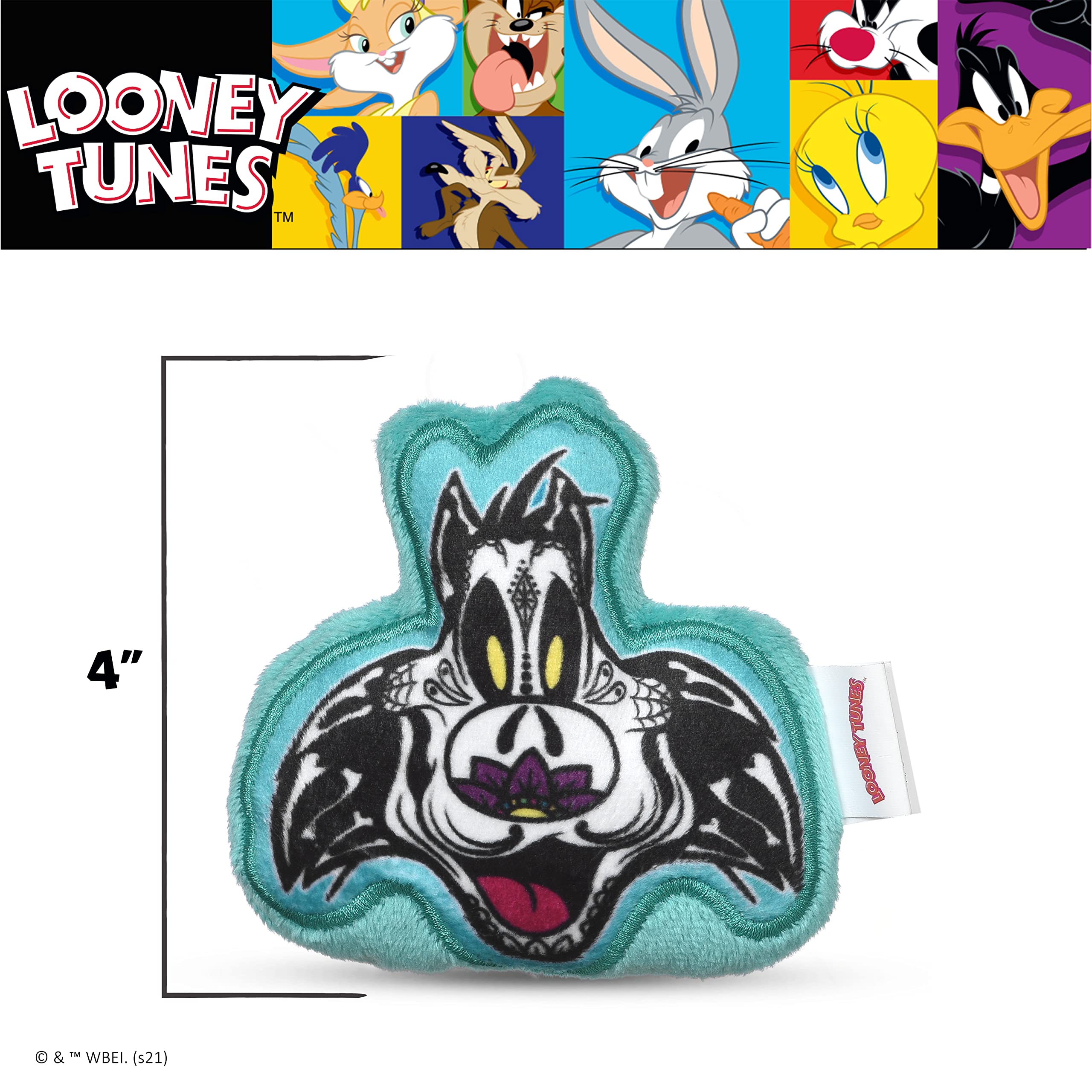 Looney Tunes Sylvester Day Of The Dead Plush Toy, Small Dog Toy, Flattie Squeaker, Officially Licensed Halloween Dog Chew Toy, 4 Inch