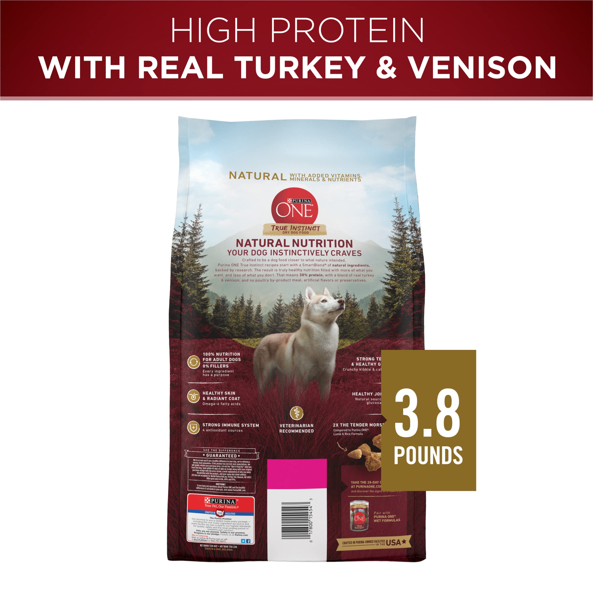 Purina ONE True Instinct With A Blend Of Real Turkey and Venison Dry Dog Food - (Pack of 4) 3.8 lb. Bags