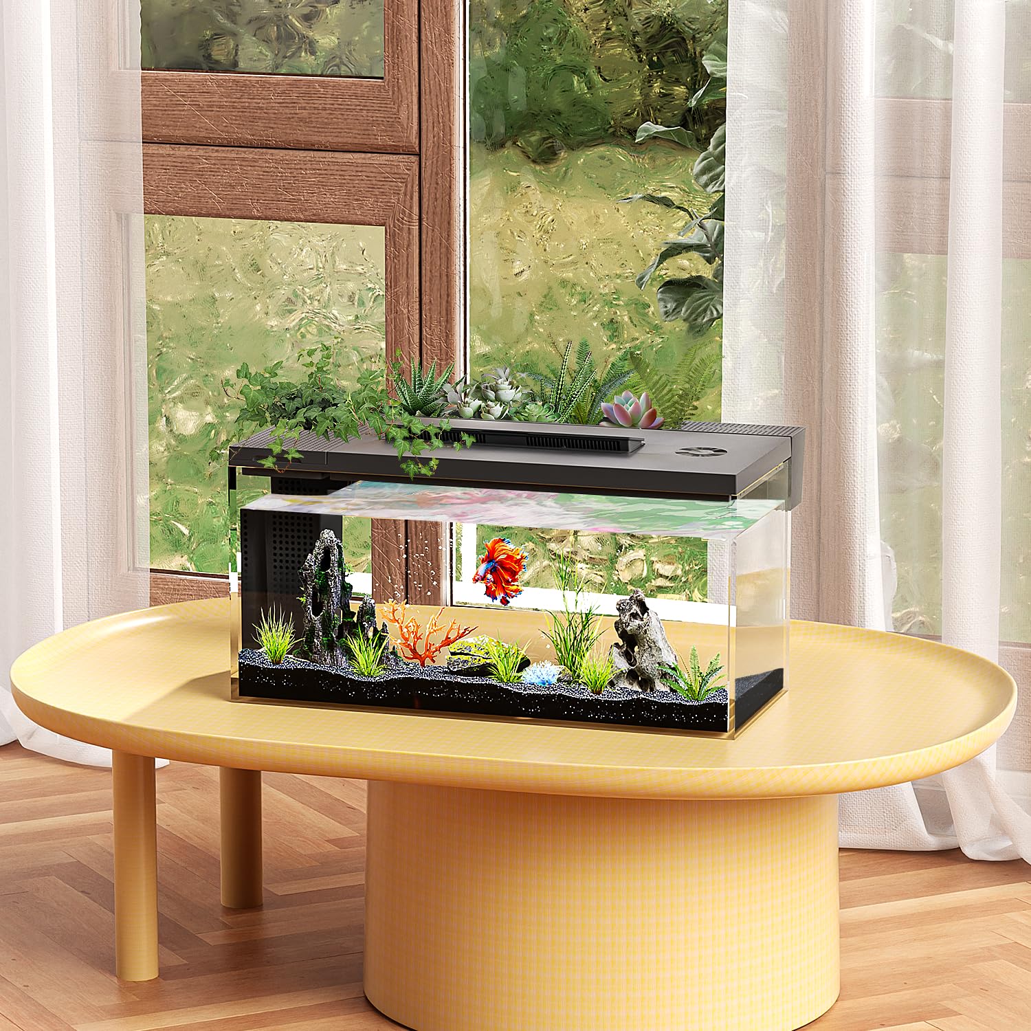 Eraark 3.7 Gallon Betta Fish Tank Self Cleaning,Smart Aquarium Aquarium Kit With Filter Light Water Pump