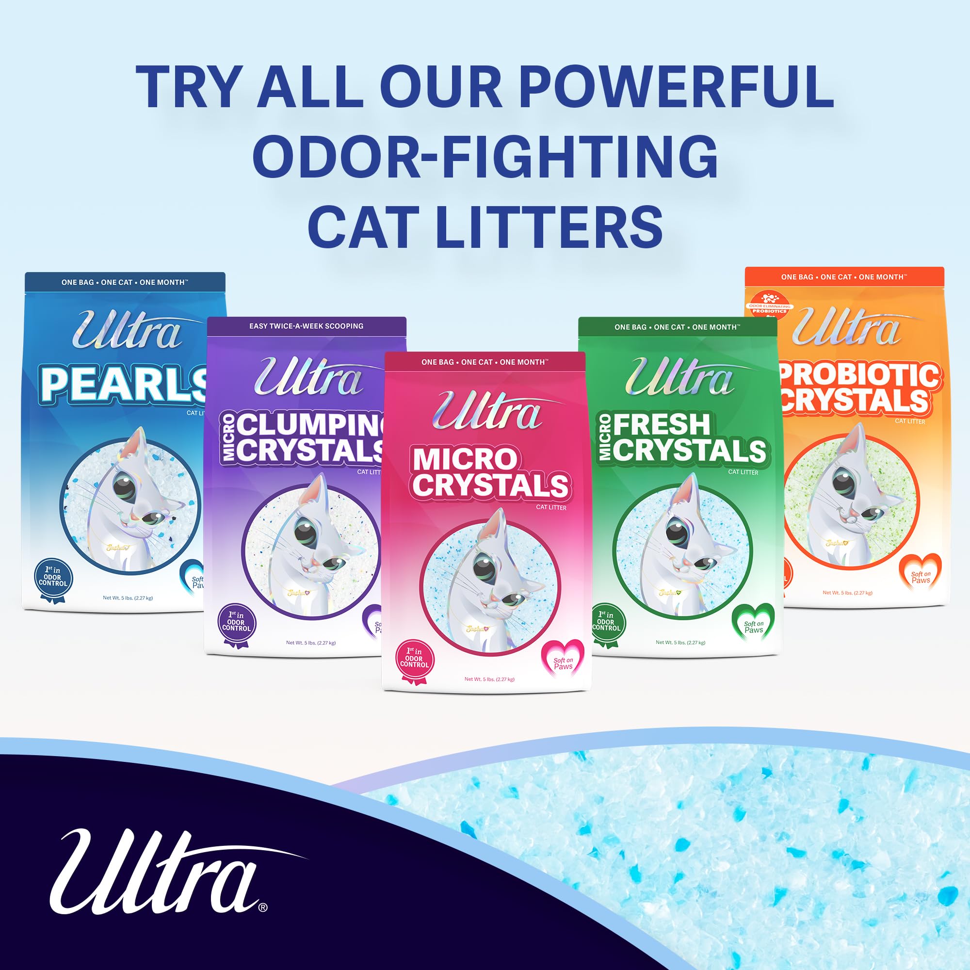 Ultra Fresh Scented Micro Crystals Premium Cat Litter - 99.9% Dust Free, Soft On Paws - 15 Lbs. Total (3Pk Of 5 Lbs.)
