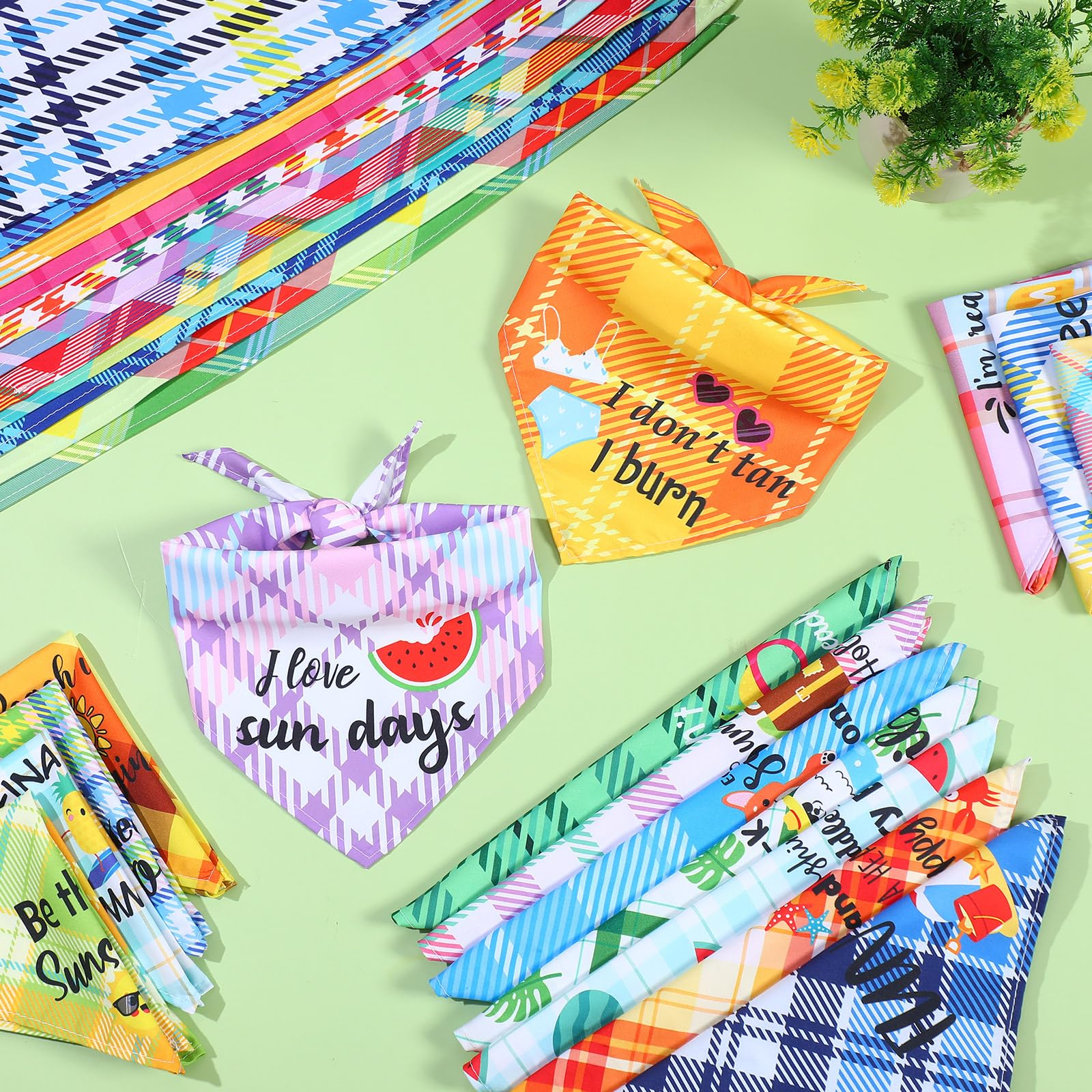 Sweetude 100 Pcs Summer Plaid Dog Bandana Bulk With Sayings Hawaii Bandana Pet Scarf Triangle Bibs Washable Puppy Kerchief Adjus