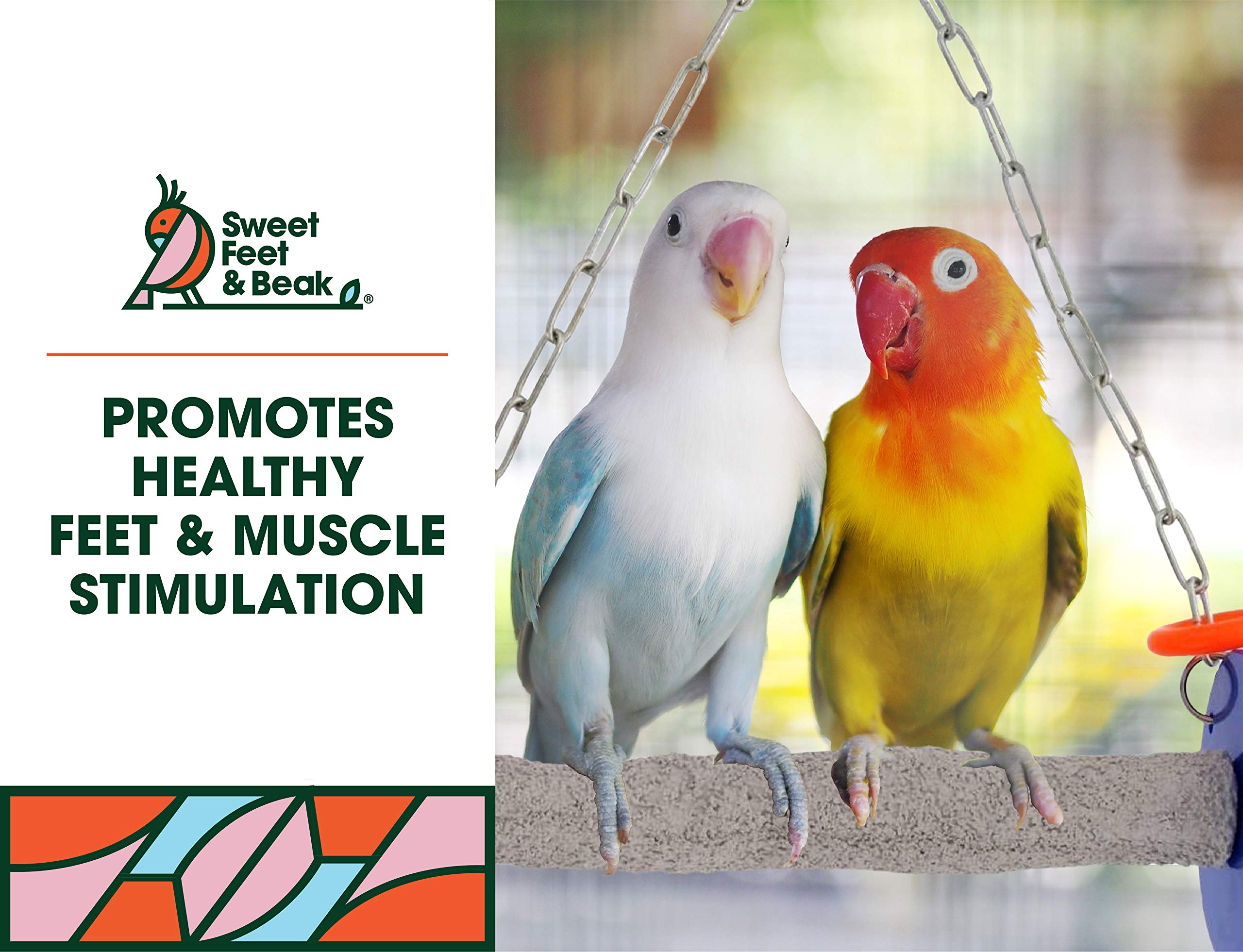 Sweet Feet And Beak Roll Bird Swing - Perch Bird Toys Trims Nails And Beaks, Safe And Non-Toxic Bird Cage Accessories For Small And Large Birds, Swinging Toys Birds Will Love, Xl 11 Inches