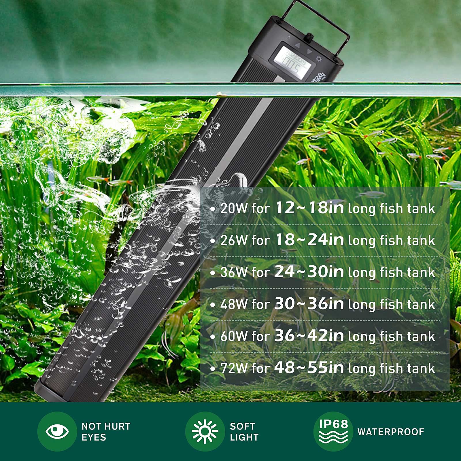 Hygger Aquarium Programmable Led Light, For 30~36In Long Full Spectrum Plant Fish Tank Light With Lcd Setting Display, 7 Colors, Sunrise Sunset Moon And Diy Mode, For Novices Advanced Players