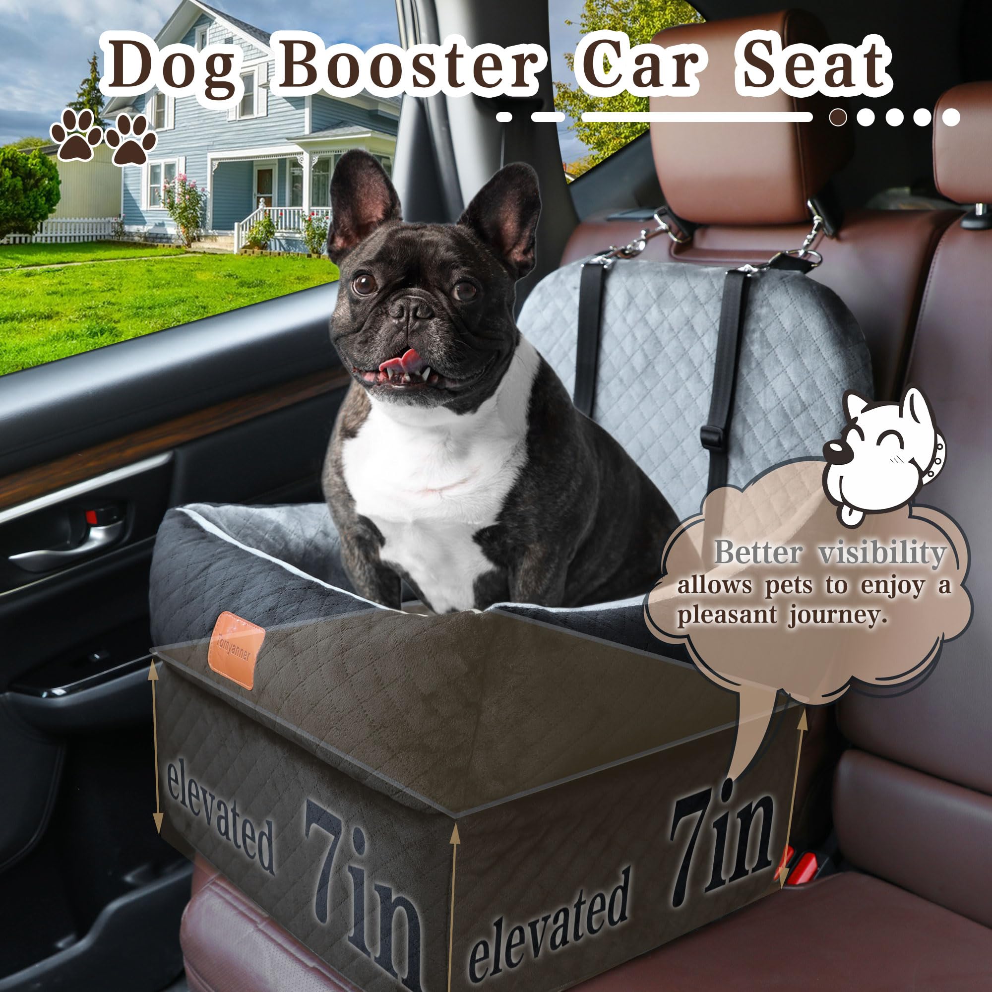 Dog Booster Car Seat for Small/Medium Dogs up to 35 lbs,Interior 7 Inches Elevated Pet Booster Seat,Ultra Soft Fabric and Memory