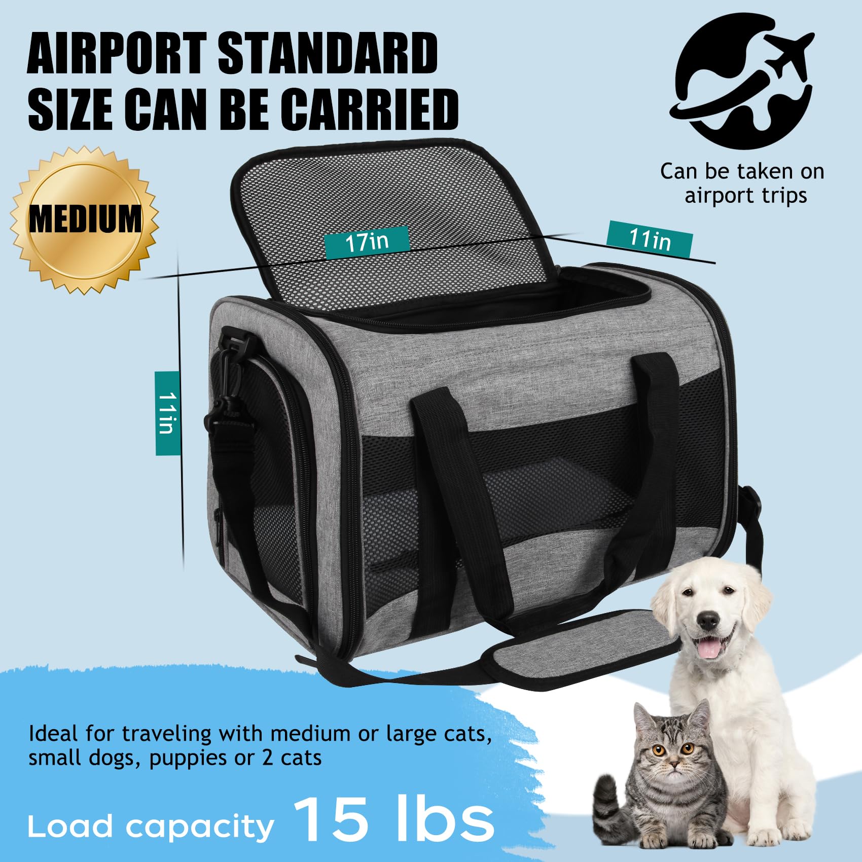 Yipincover Carriers Soft-Sided Pet Carrier Case For Small Medium Cats Dogs Puppy Under 15 Lbs,Airline Approved Cat Carrier With