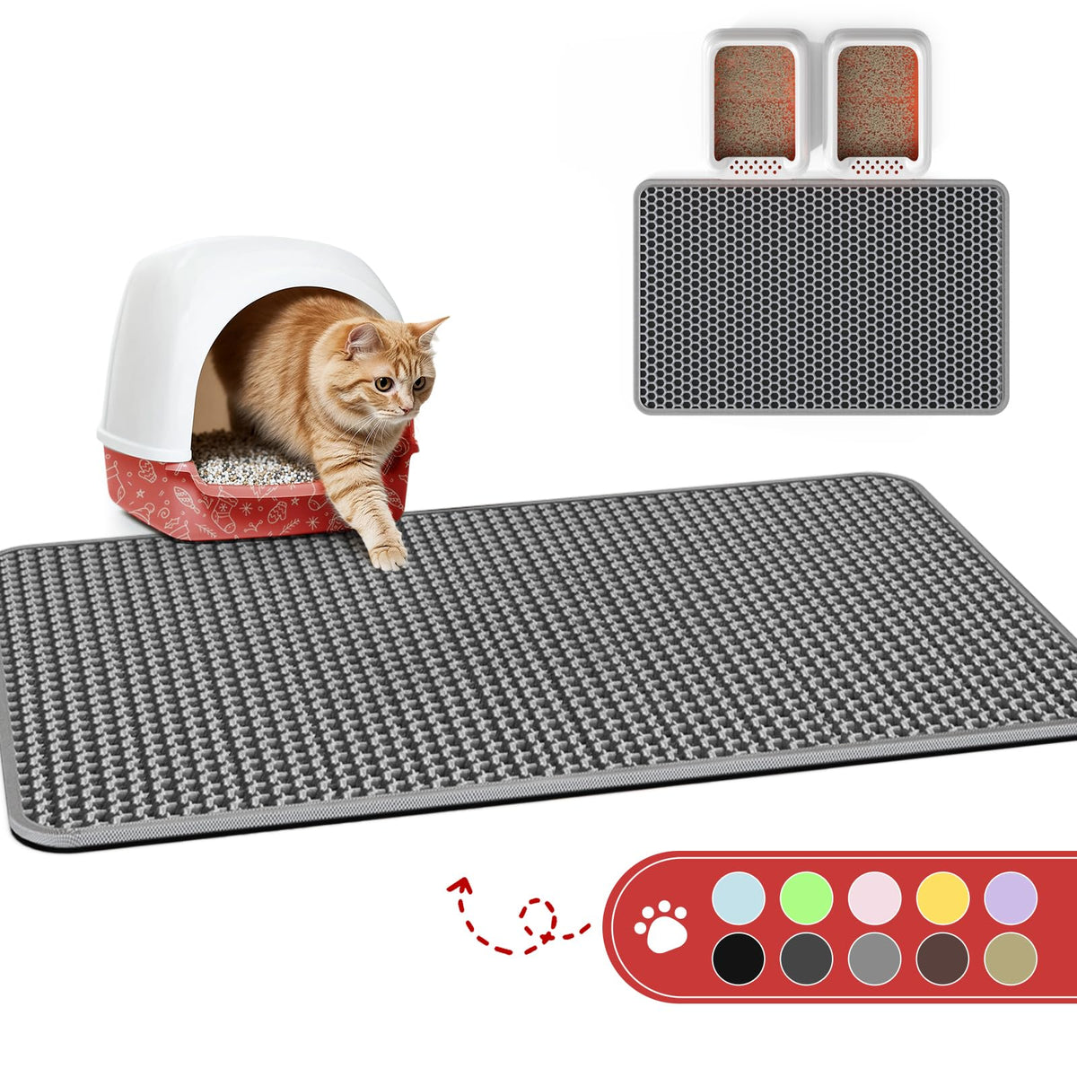 Cat Litter Mat - 46'' X 35'' Small Litter Trapping Mat, Easy To Clean Litter Box Mat, Waterproof, Urine-Proof, Non-Slip Kitty Li