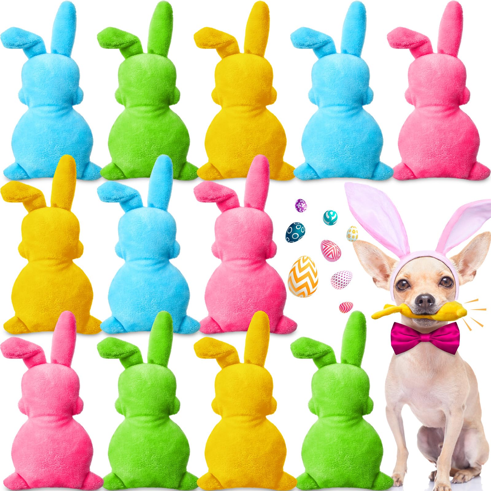 Leyndo 12 Pieces Easter Toys For Dogs Pastel Colors Bunny Dog Toys 6 Inch Easter Squeaky Dog Toys 6 Inch For Small Medium Large 