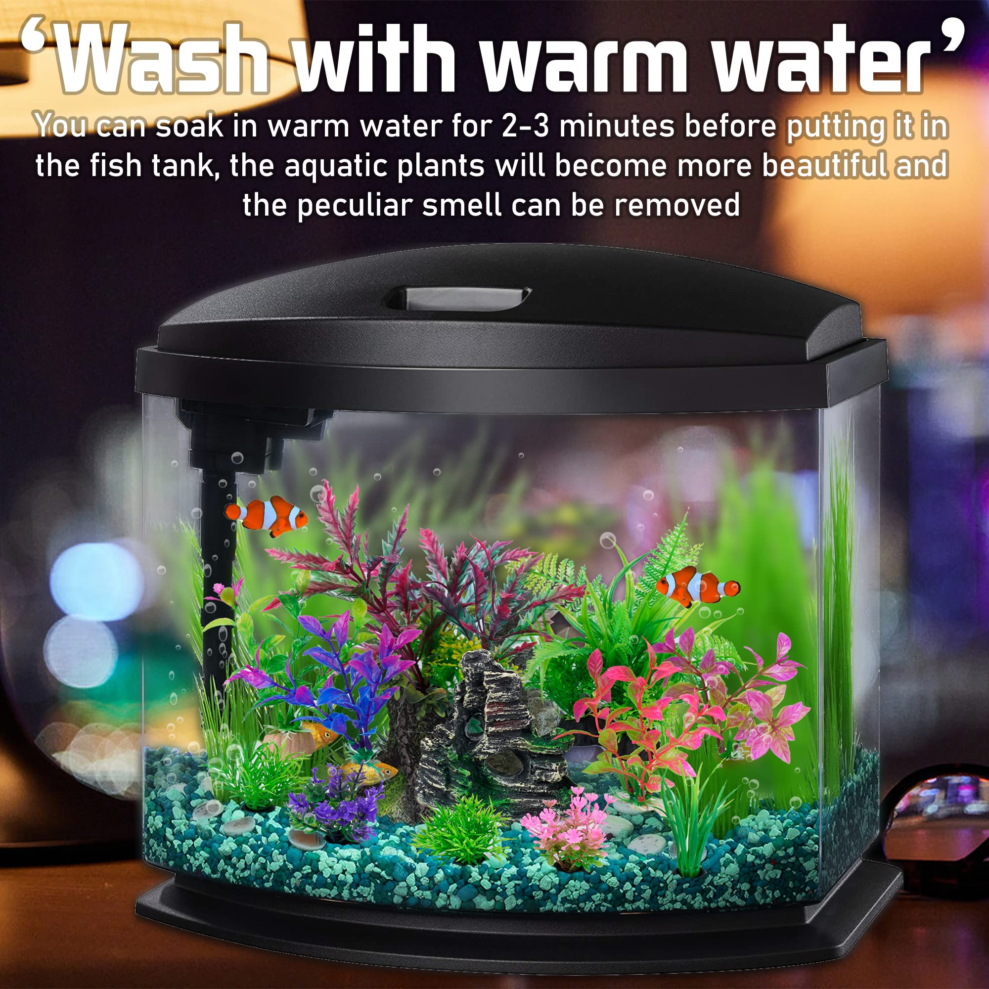 Ameliade Fish Tank Decorations Aquarium Artificial Plastic Plants Decor Set, Goldfish Turtle Betta Fish Tank Grass Accessories Small Fish Bowl Decorations Kit