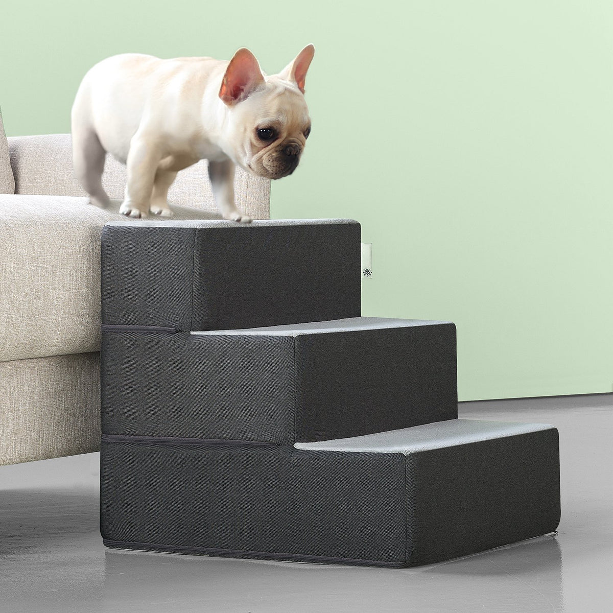 Zinus 3 Step Easy Pet Stairs, Pet Ramp, Pet Ladder, Medium, Grey