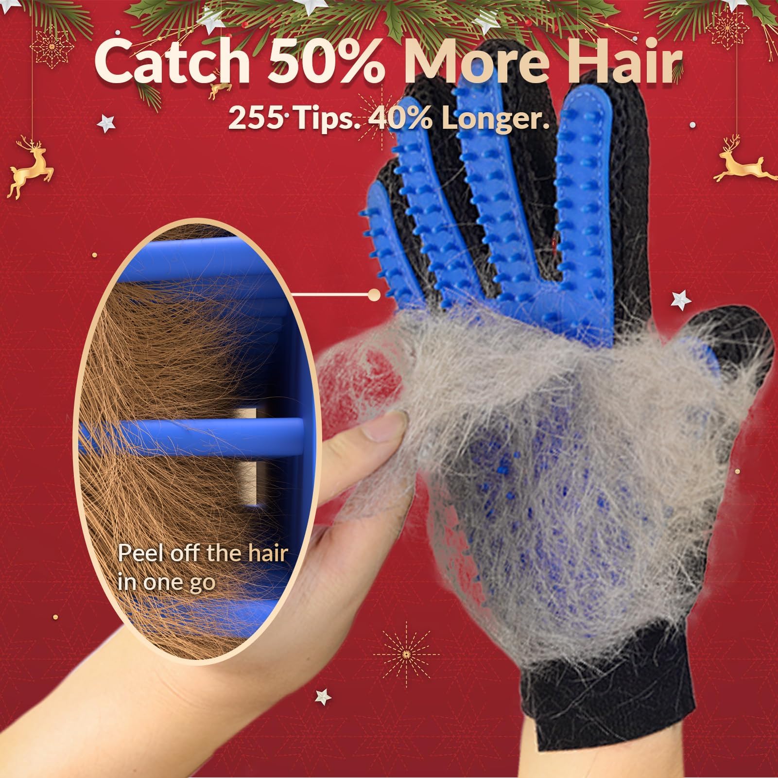 Upgrade Efficient Pet Hair Remover Gloves - Gentle Shedding Brushes For Dogs, Cats & Horses With Long And Short Hair - 1 Pair (Blue)