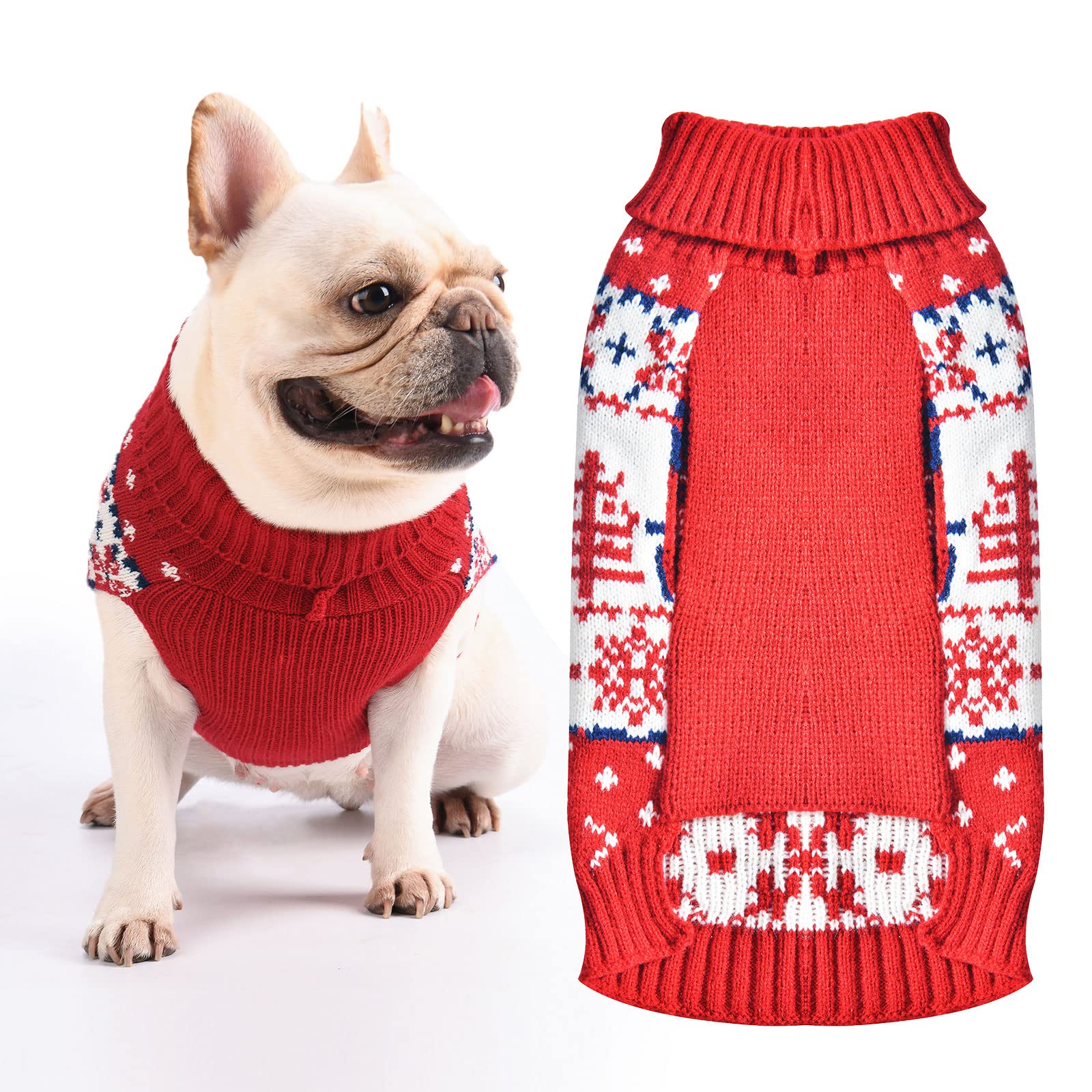 Baejmjk Dog Christmas Sweater Xmas Pet Dog Turtleneck Clothes For Small Medium Large Dogs Soft Warm Puppy Cat Knit Jumper Dog Outfits Dog Pullover For Fall Winter Red Elk(B,X-Small)