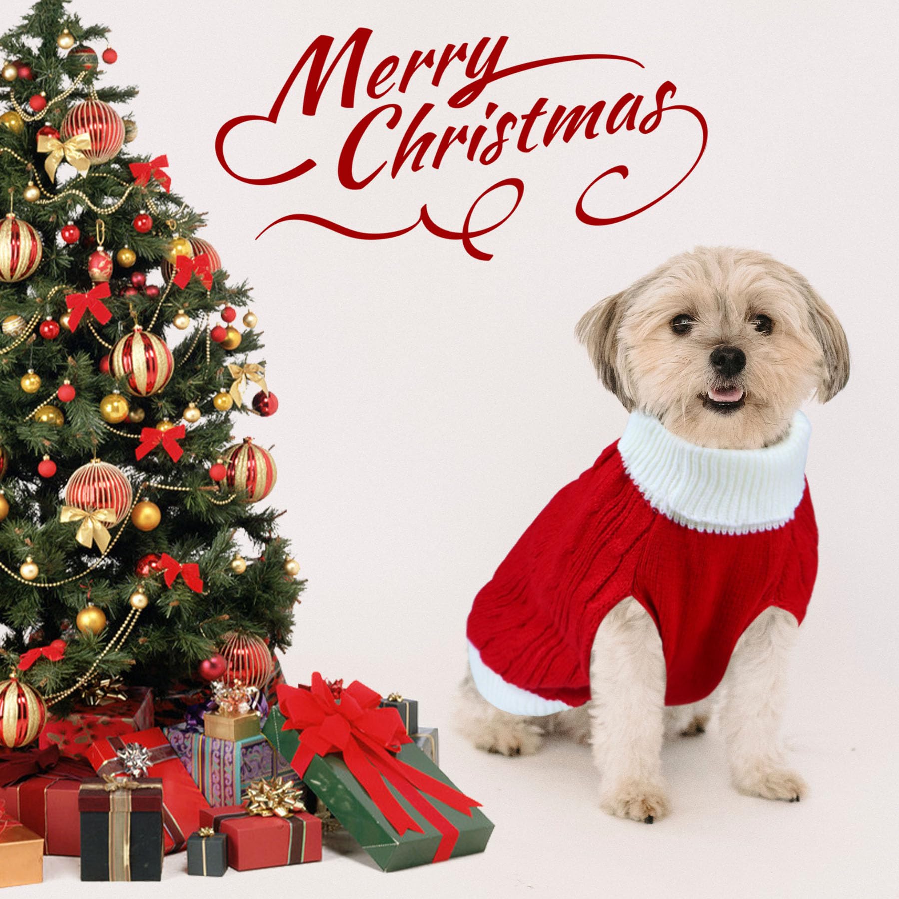 Goyoswa Dog Christmas Sweater Knitted Turtleneck Dog Sweater Warm Christmas Dog Outfit Clothes For Small Medium Large Dogs Pets