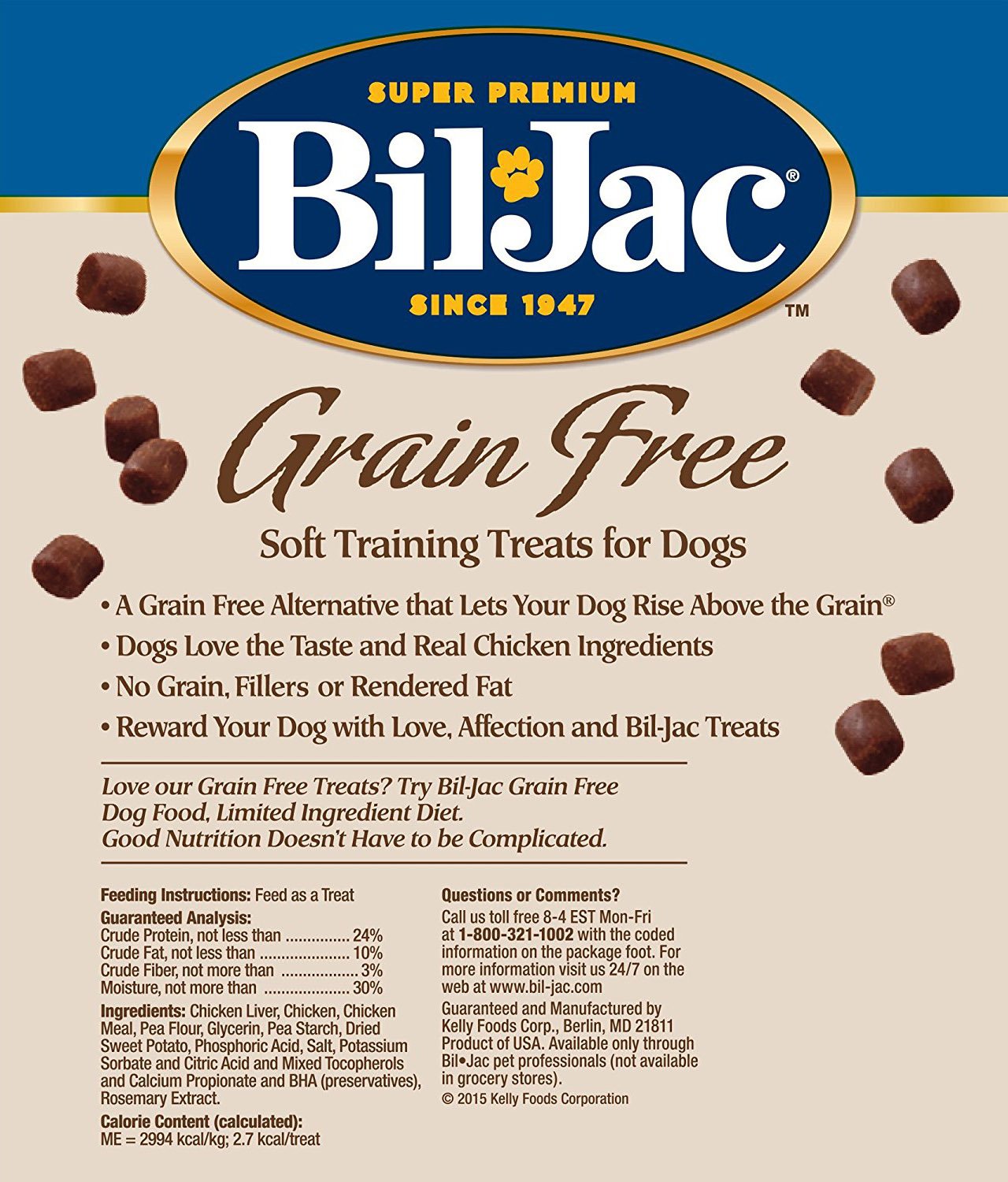 Bil-Jac Grain Free Soft Treats for Dogs, Chicken and Sweet Potato Flavor, Made with Real Chicken Liver, 10oz (4-Pack)