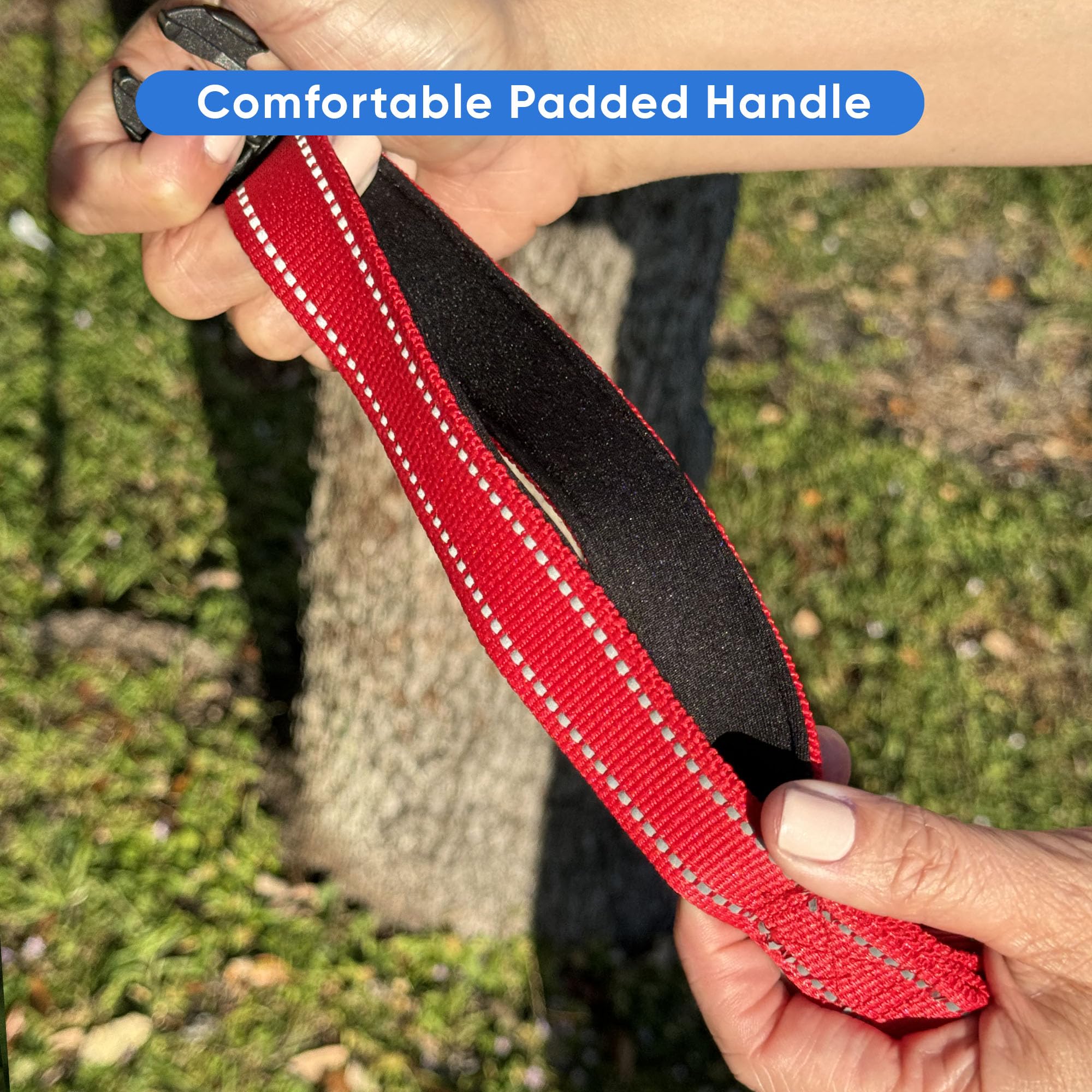 Pawtitas Red Hands Free Dog Leash For Large Dogs, Running Leash With Bungee, Reflective For Night Walking