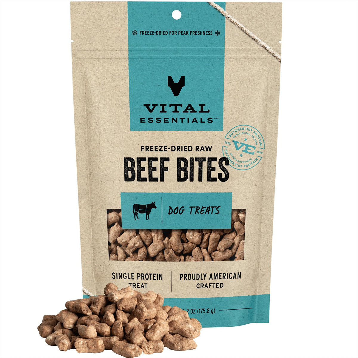 Vital Essentials Freeze Dried Raw Whole Animal Dog Treats, Beef Bites, 6.2 Oz | Premium Quality High Protein Training Treats | Grain Free, Gluten Free, Filler Free